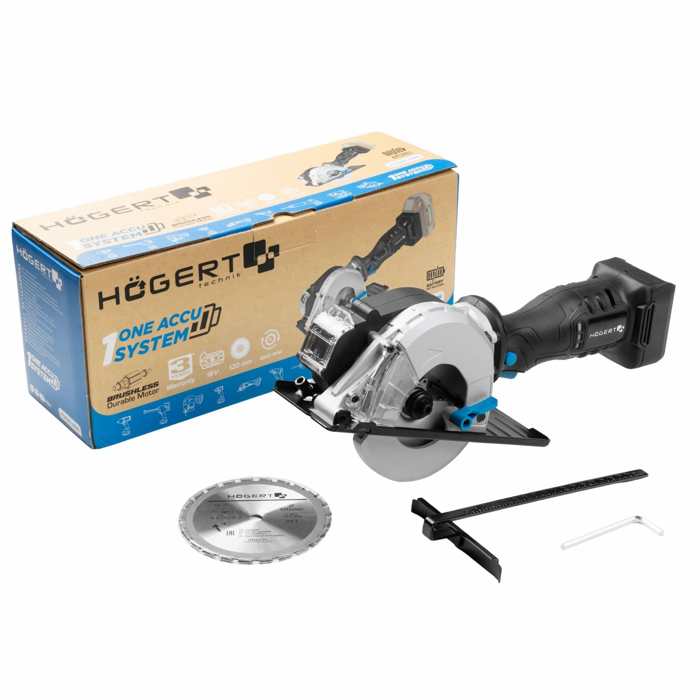 HÖGERT TECHNIK - bezszczotkowa akumulatorowa ręczna piła tarczowa 18 V mini piła tarczowa do metalu 120 mm 41,5 mm głębokość cięcia 4000 obr./min kompaktowa lekka aluminiowa osłona prowadnica