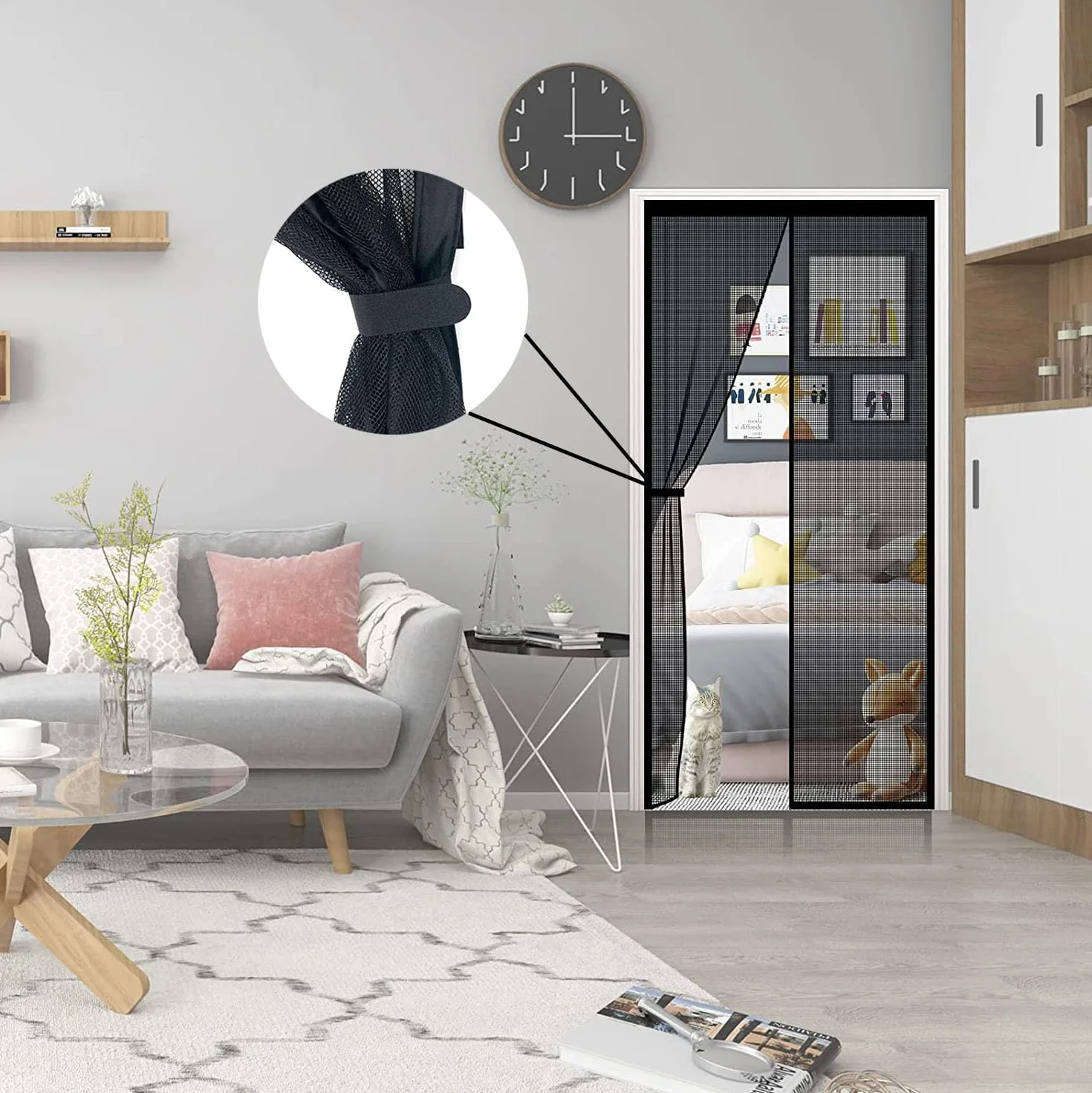 Moskitiera magnetyczna do drzwi okiennych 80 x 220, czarna, ochrona przed owadami w postaci magnetycznej zasłony do drzwi i okien, do korytarza, patio, łatwa instalacja