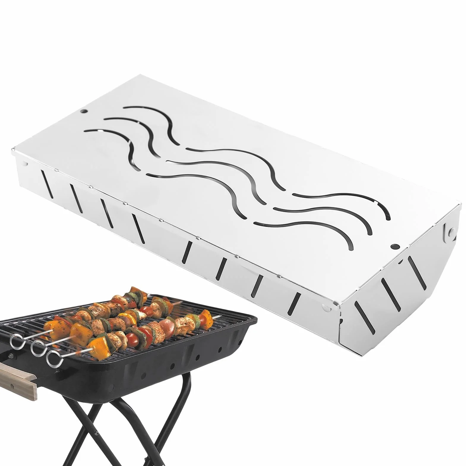 Puszka wędzarnicza stal nierdzewna drewniana skrzynka z chipami akcesoria do grill Vented Lid Design 24,5 x 11,7