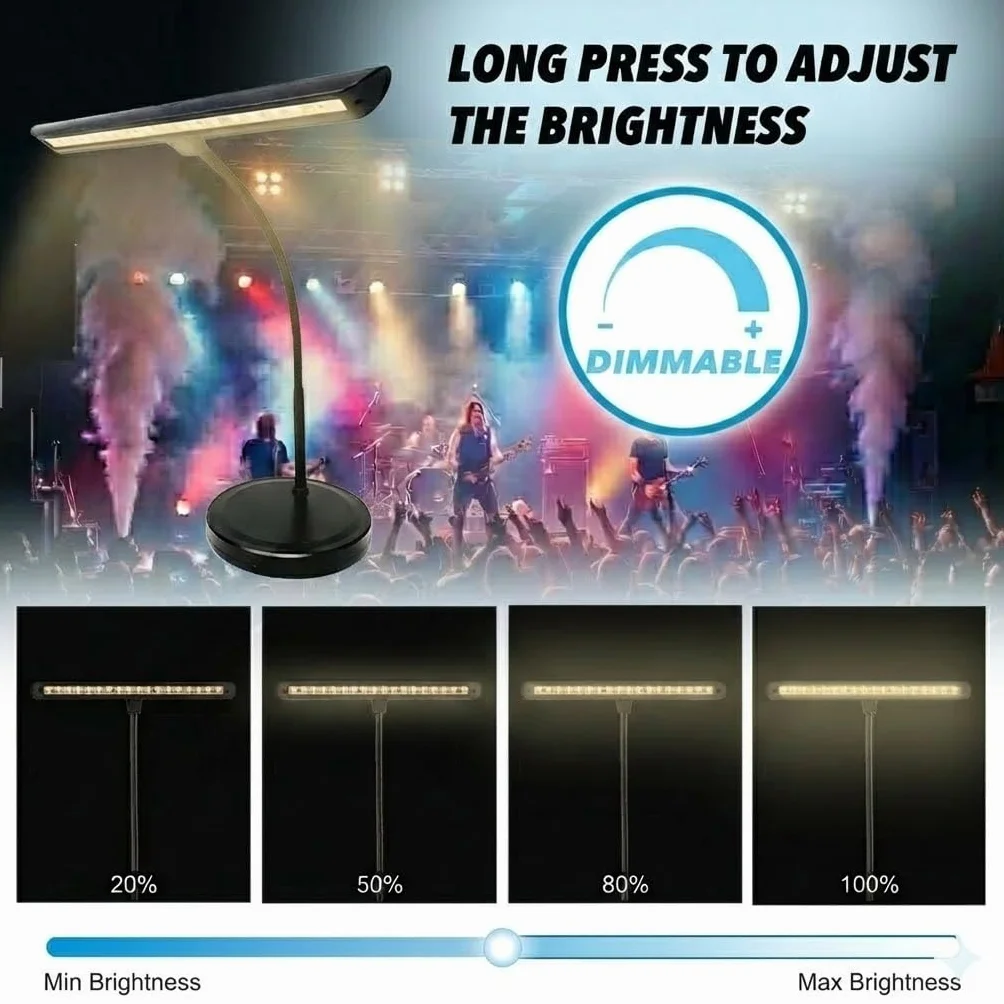 Infitronic IN18LEDKL – 18 diod LED, lampa fortepianowa, lampa stołowa, ciepłe białe światło, możliwość ściemniania, gniazdo ładowania USB typu A (wersja czarna)