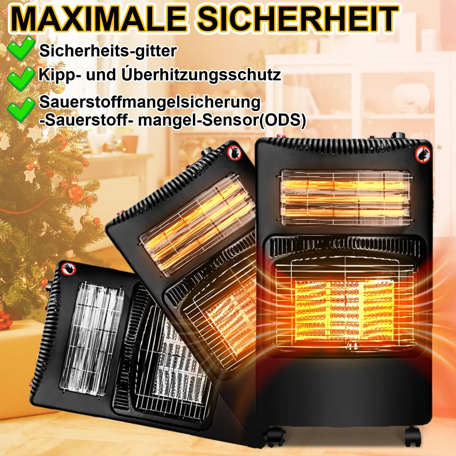 Grzejnik gazowy 4,2 kW + 1,26 kW, 3 poziomy grzania, do butli 15 kg
