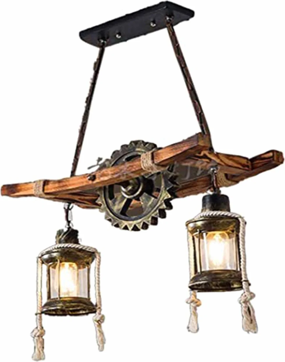 Rustykalna drewniana lampa wisząca w stylu vintage, dębowa lampa wisząca do jadalni, żyrandol industrialny, lampa sufitowa, lampa przemysłowa, styl dworkowy, do baru