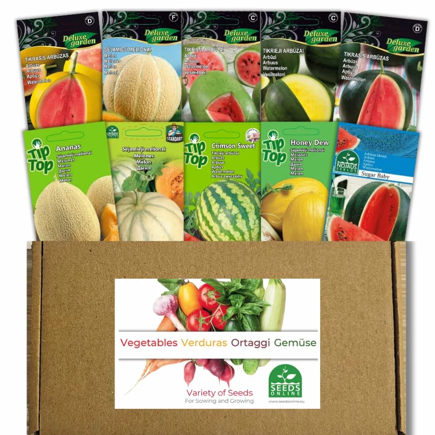 Nojus - arbuzy i melony kolekcja 10 rodzajów nasion owoców: Sugar Baby, Crimson Sweet, Honey Dew, Cantaloupe - nasiona melona i arbuza - Samodzielne uprawa arbuza i melona