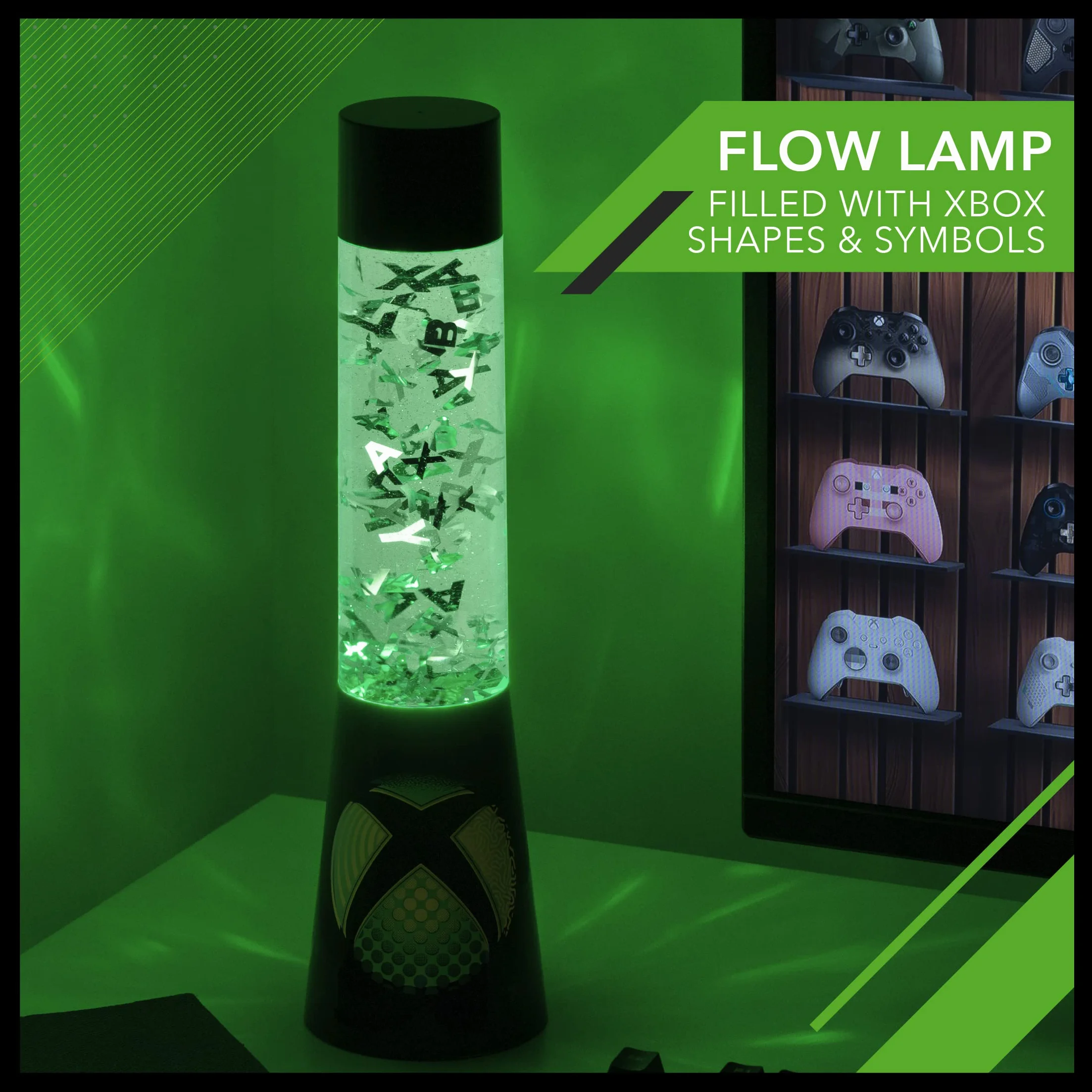 Paladone | Xbox Glitter Liquid Mood Light z pływającymi kontrolerami i ikonami | Oficjalnie licencjonowane produkty Microsoft Xbox | Lampa lawowa | Lampka nocna | Lampa biurkowa | Lampka nocna |