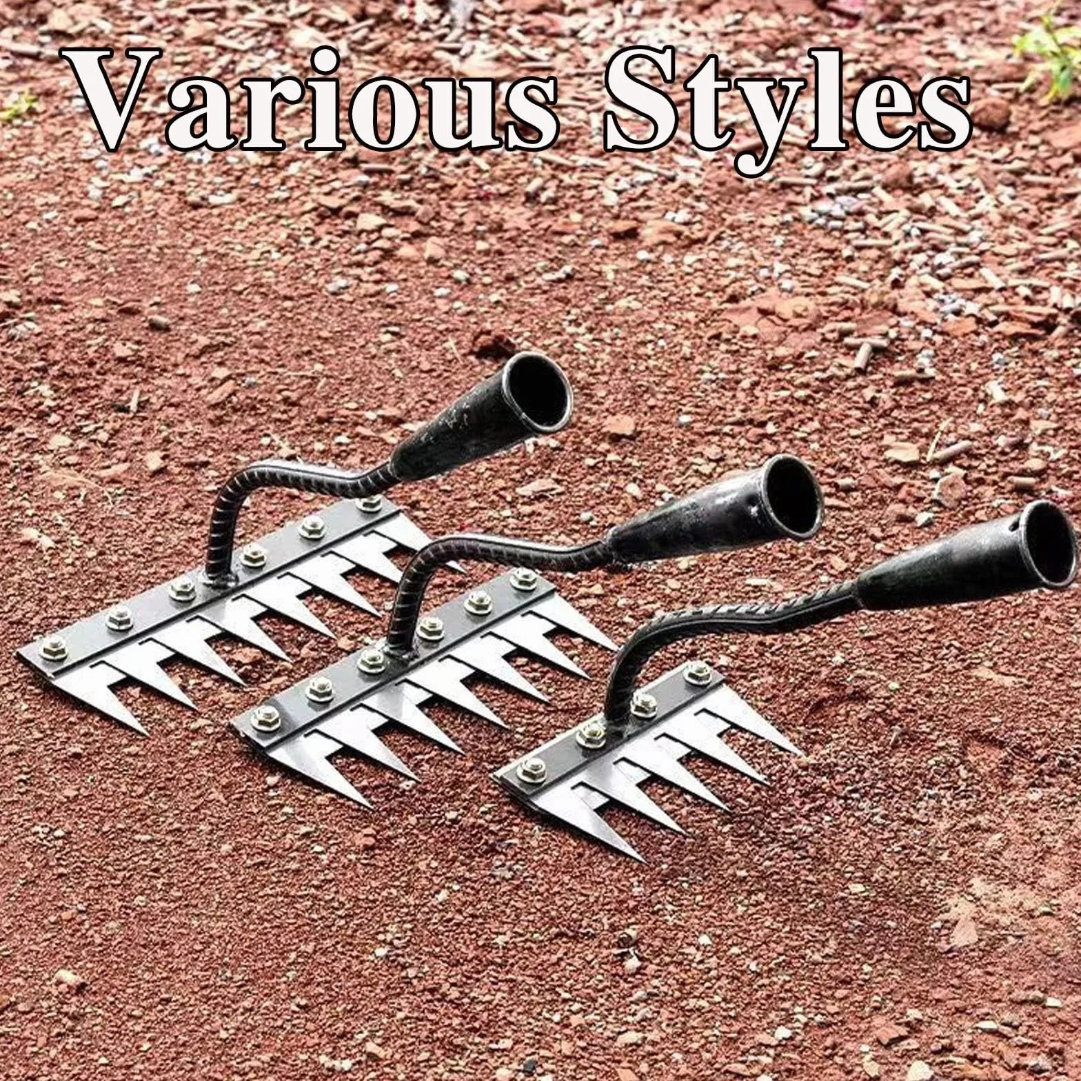 Carbon Steel Garden Rake Heavy Duty 8 Teeth Weeding Rake Lawn Leveling Scarifying Rake