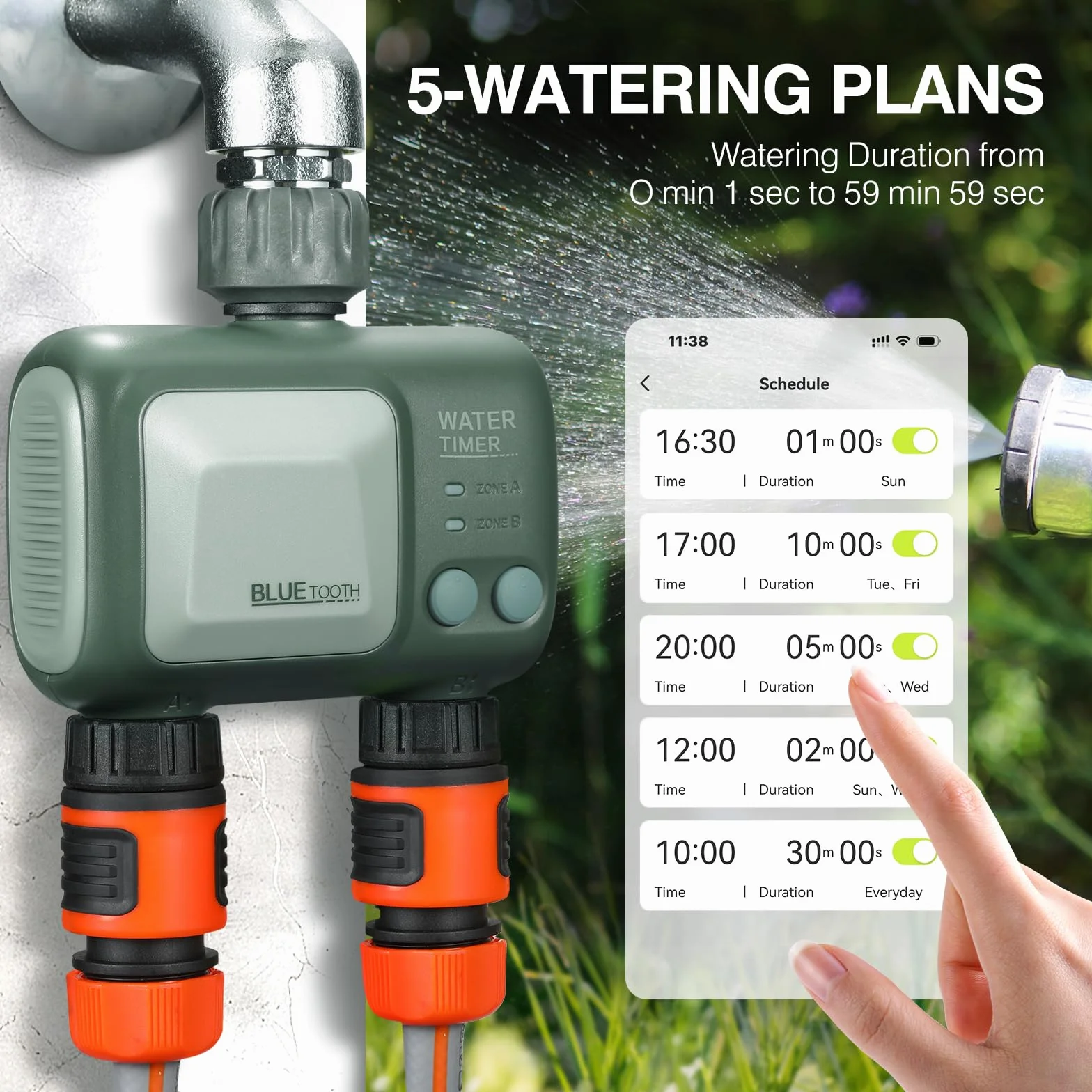 CROSOFMI Komputer nawadniający, 2 wyjścia z Wi-Fi, Bluetooth, timer, automatyczne nawadnianie ogrodu, Wi-Fi, nawadnianie, timer wody, bezprzewodowy pilot zdalnego sterowania, IPX5