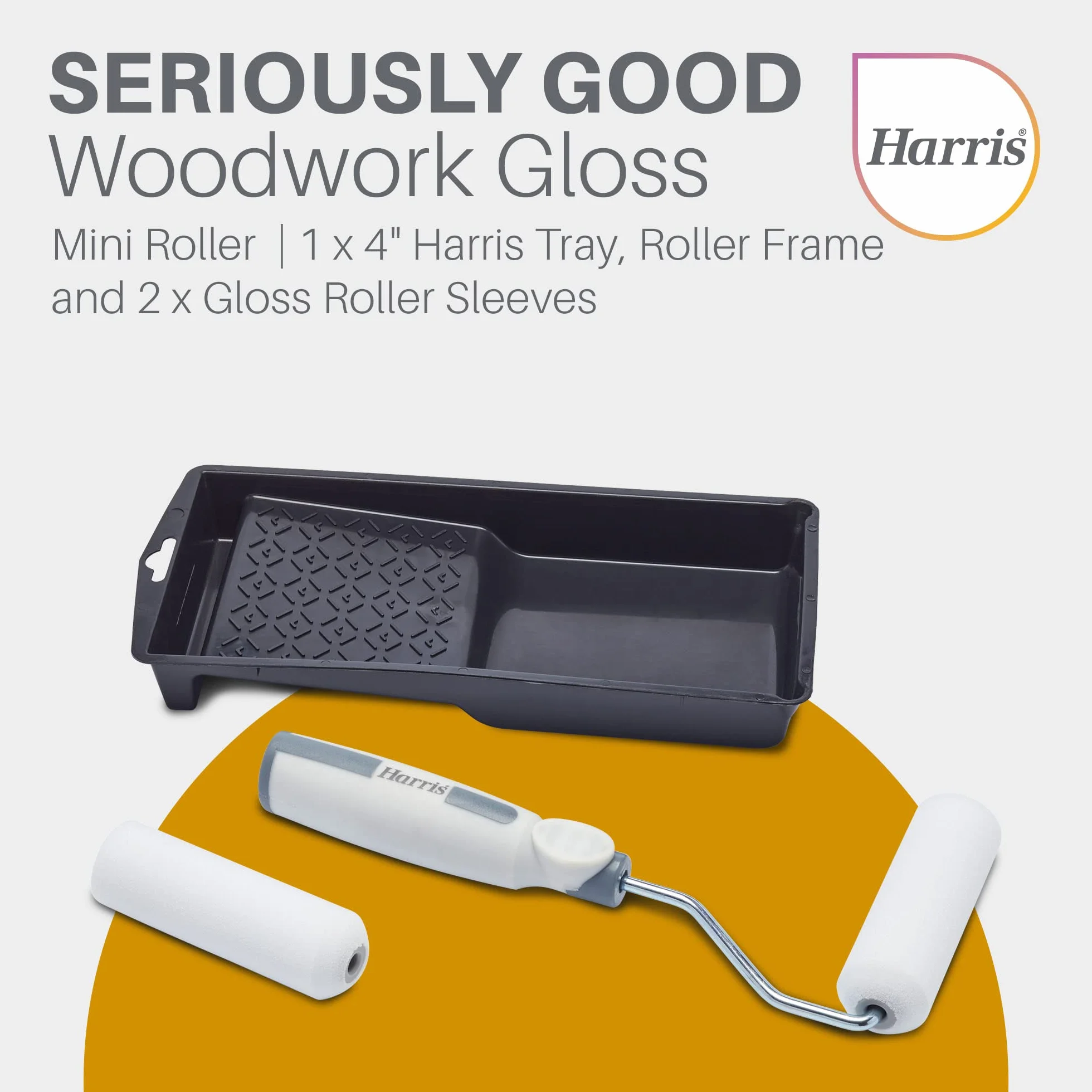 Harris Seriously Good Zestaw mini rolek do obróbki drewna, 10 cm, zestaw zawiera: tacę, ramę rolkową, 2 x tulejki z połyskiem 10 cm
