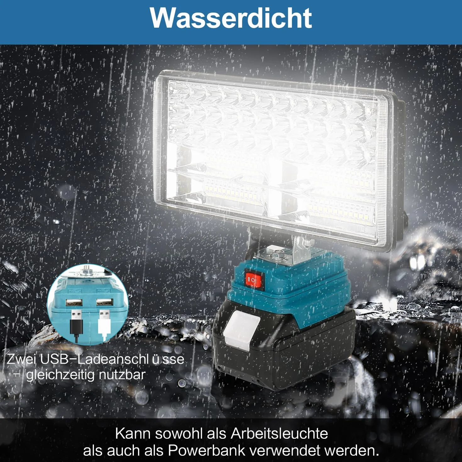 Akumulatorowa lampa do Makita 18 V, 100 W, 8000 lm, bezprzewodowa, 8 cali, akumulatorowy reflektor budowlany z 2 ładowaniem USB, 2 ustawieniami jasności, przenośny reflektor LED (bez baterii)