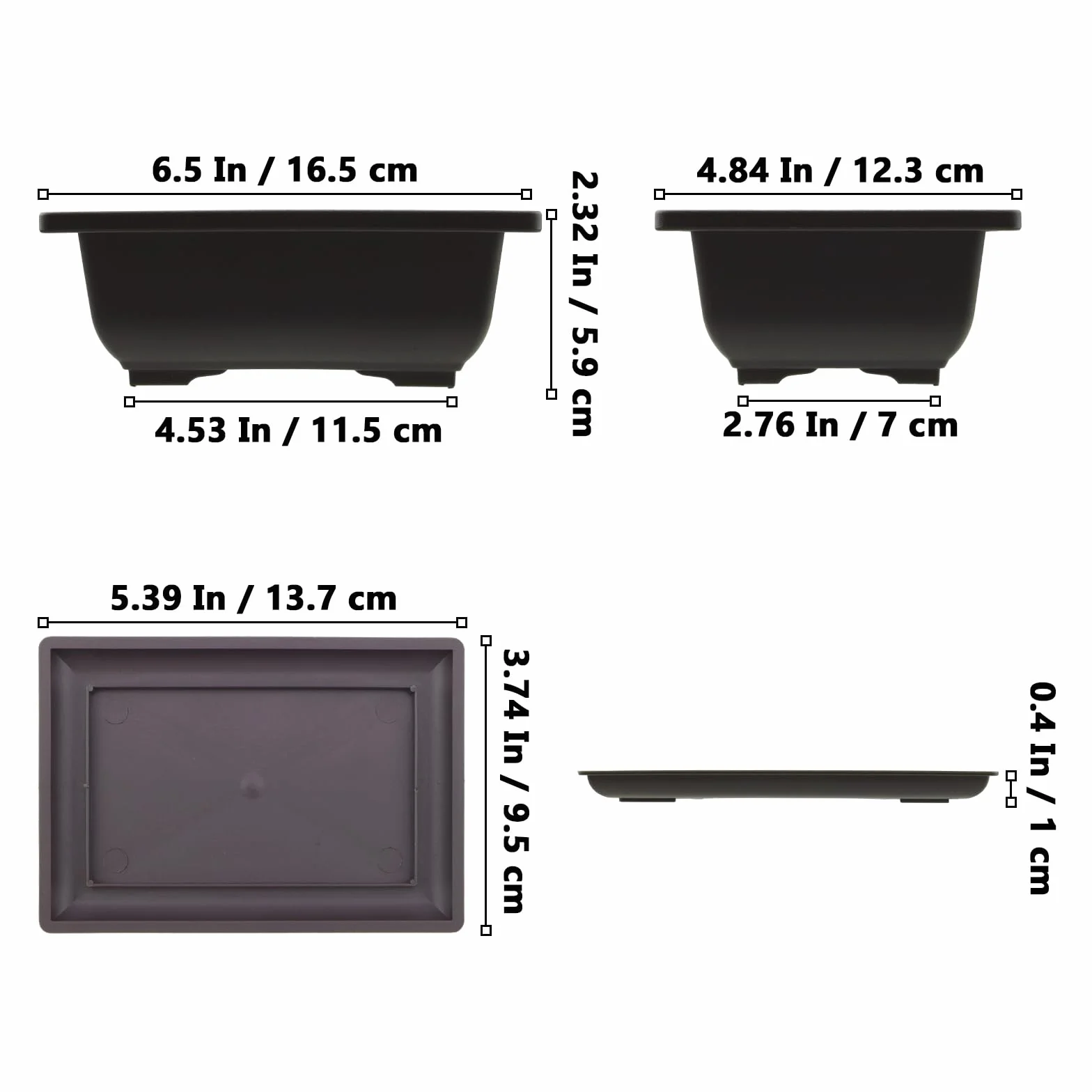 6 Doniczek Treningowych Bonsai 16,5 x 12,3 cm z Podstawk?, Plastikowa Doniczka na Ro?liny Do Salonu, Biura, Ogrodu