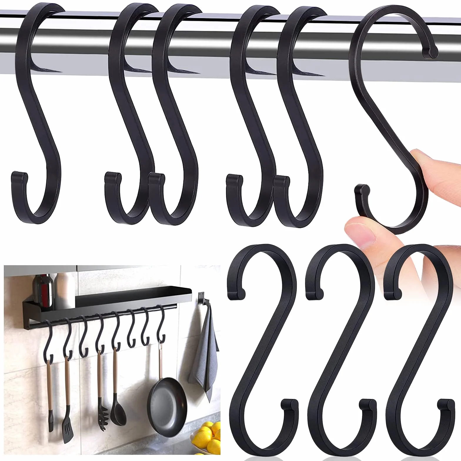 10 sztuk wysokiej jakości aluminiowych haków w kształcie litery S, wielofunkcyjne czarne haki w kształcie litery S, metalowe haki do dużych obciążeń, do kuchni, sypialni, łazienki, garderoby, roślin, urządzeń ogrodowych