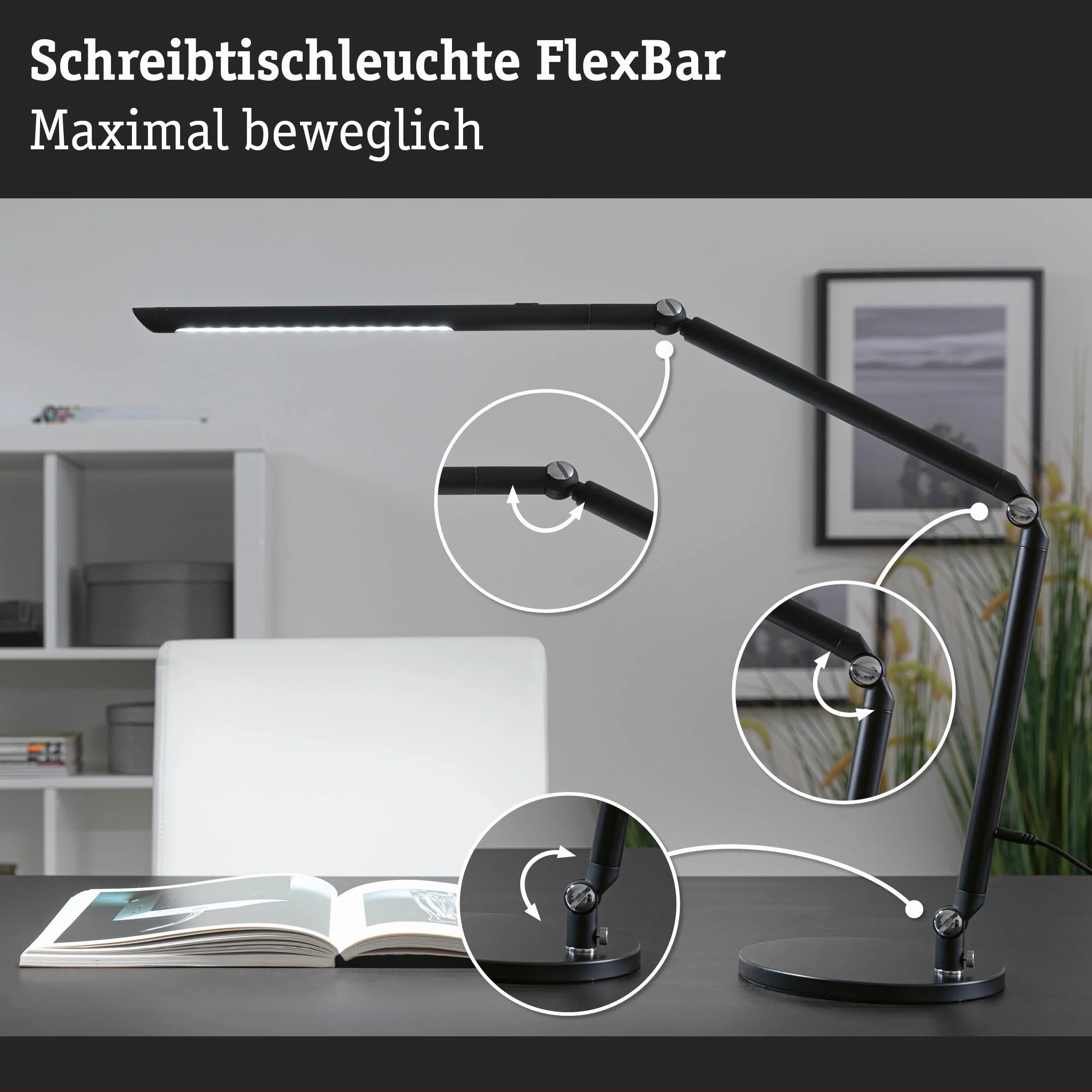 Paulmann 78912 LED lampa biurkowa FlexBar White Switch Tunable White 1x10,6 W przyciemniana, lampki pomocnicze, kolor czarny, lampa na stół 3000 K