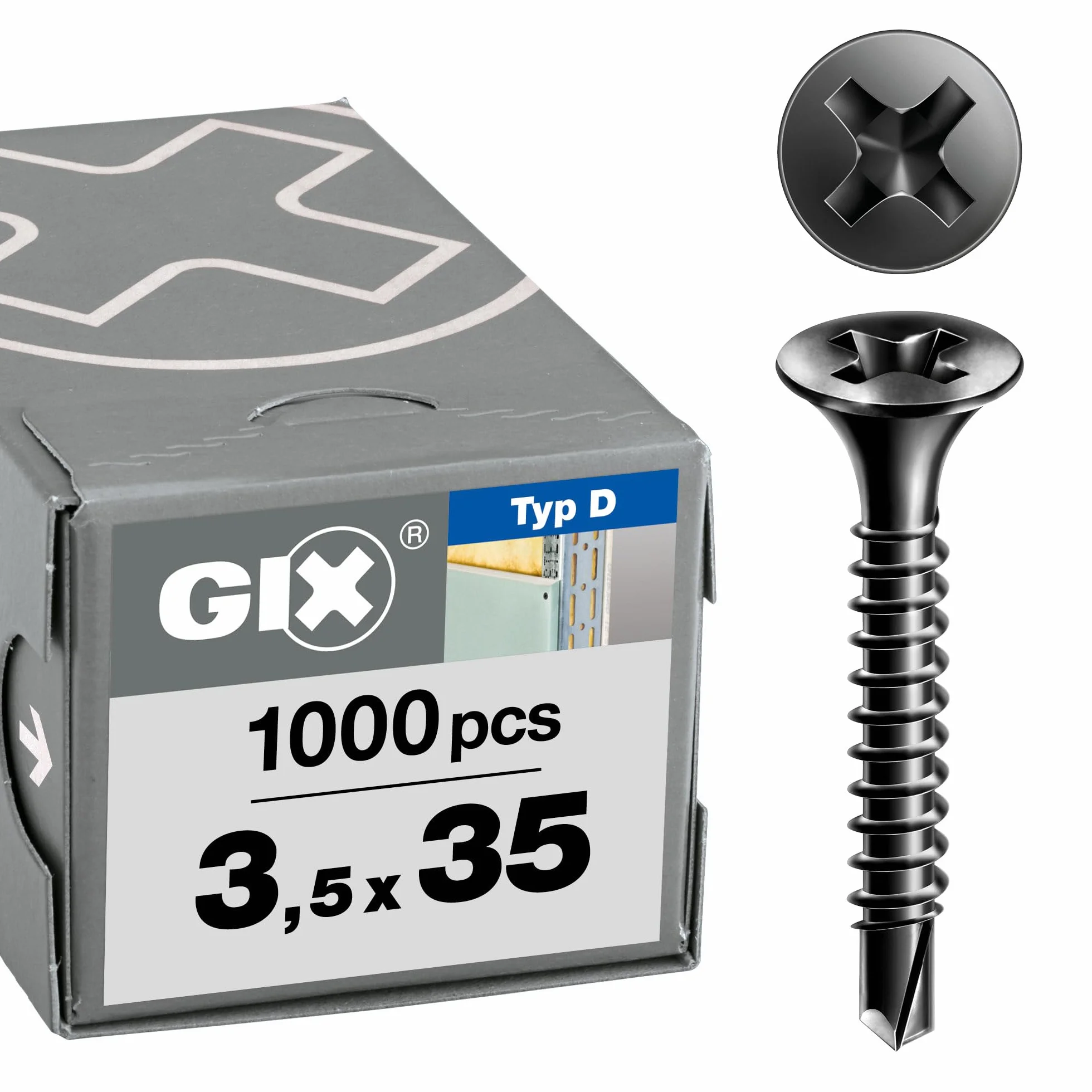 SPAX GIX-D wkręty do szybkiego montażu 3,5 x 35 mm, pełny gwint, 1000 sztuk, końcówka wiertnicza, rowek krzyżowy H2, łeb trąbkowy, śruby do suchego montażu do wzmocnionych profili metalowych – 1991170350355