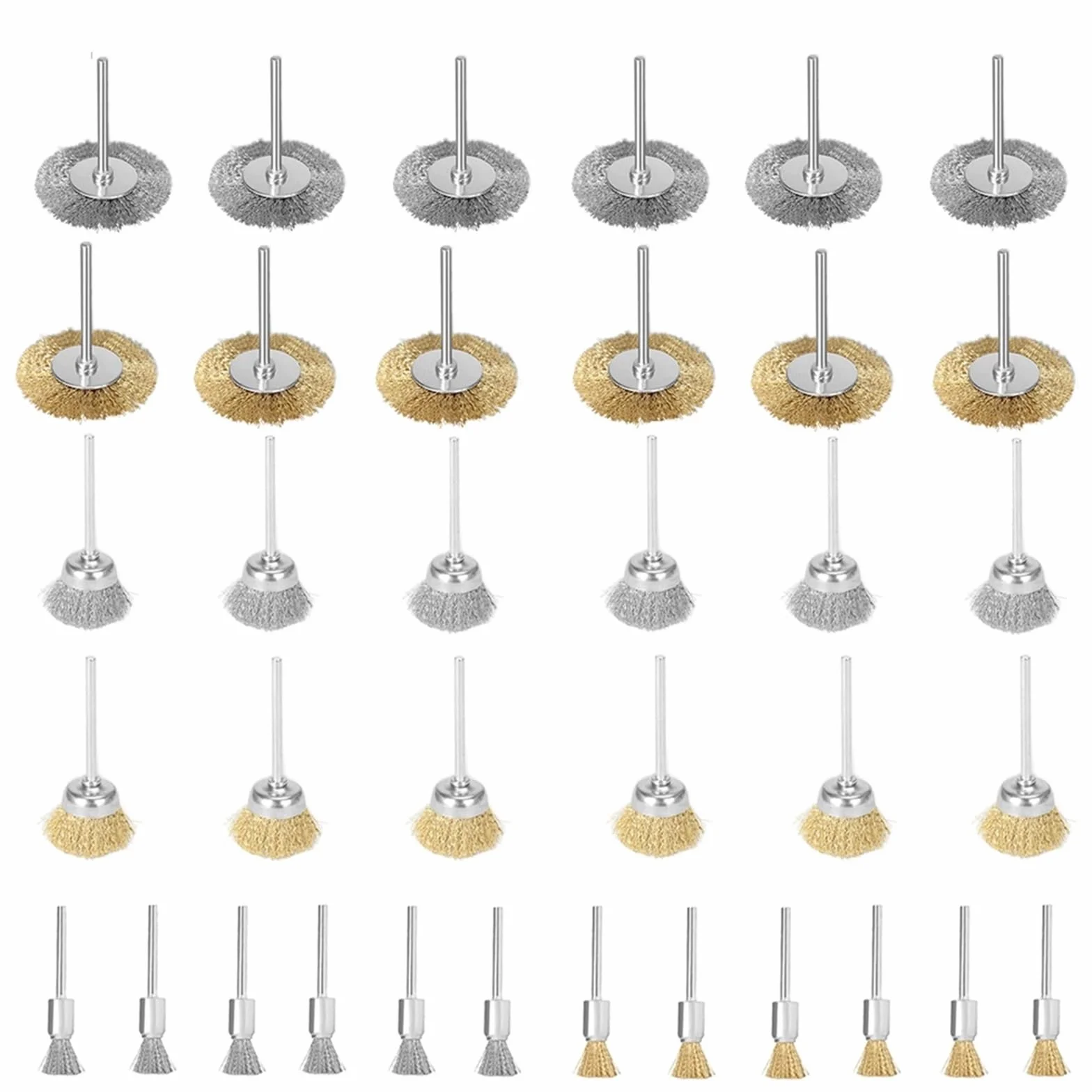 Szczotki metalowe, tarcze miseczkowe, Zestaw szczotek ściernych ze stali nierdzewnej, mosiądzu, wielokolorowy 8/15/25 mm(36pcs mix)
