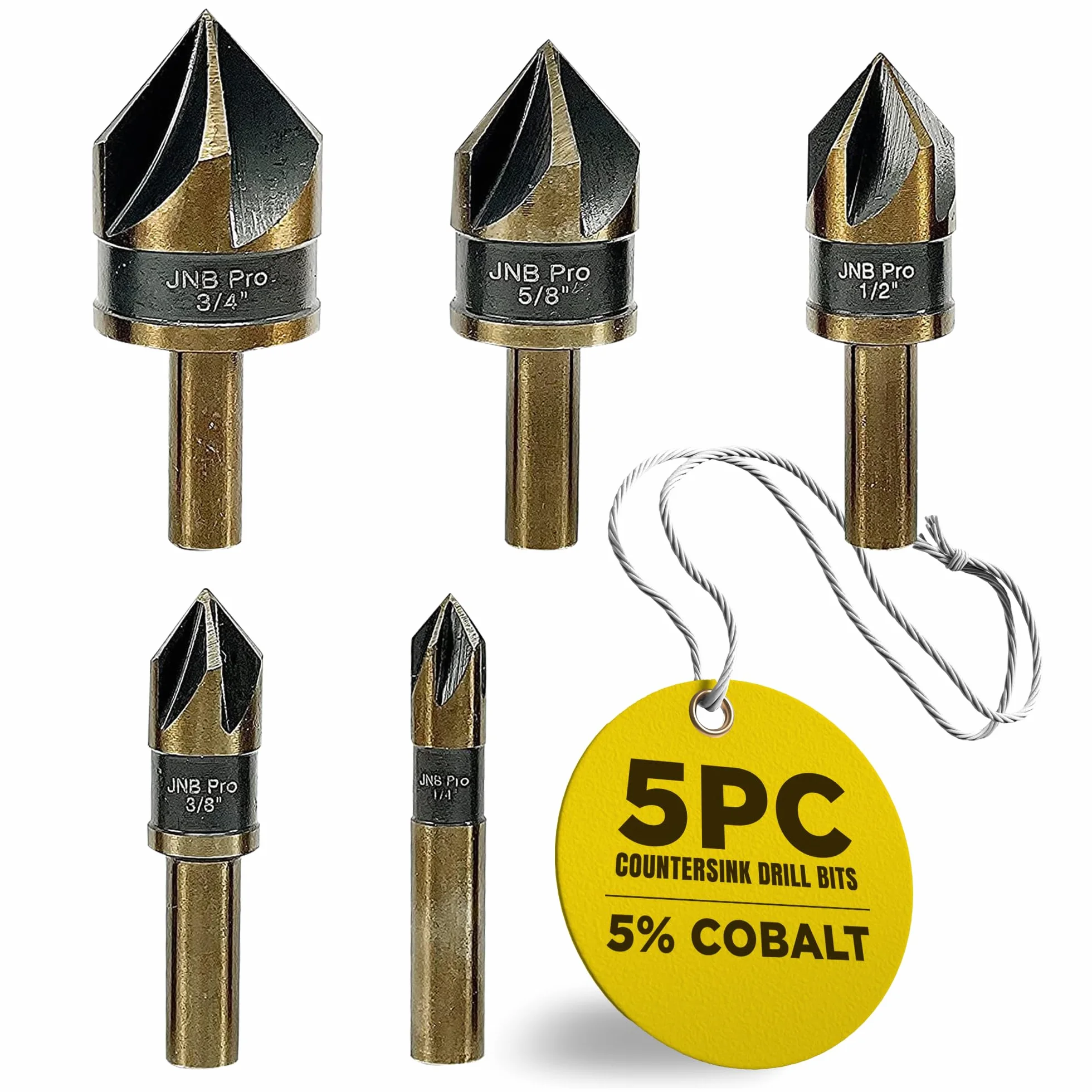 JNBPRO Zestaw wierteł do metalu, 5 szt. stal o wysokiej prędkości z 5% węglem klasy HSS-Co M35, rozmiary 1/10.2 cm, 3/20.3 cm, 1/5.1 cm, 5/20.3 cm i 3/10.2 cm, 1/10.2 cm .2 cm ROL UND SHANK, zestaw