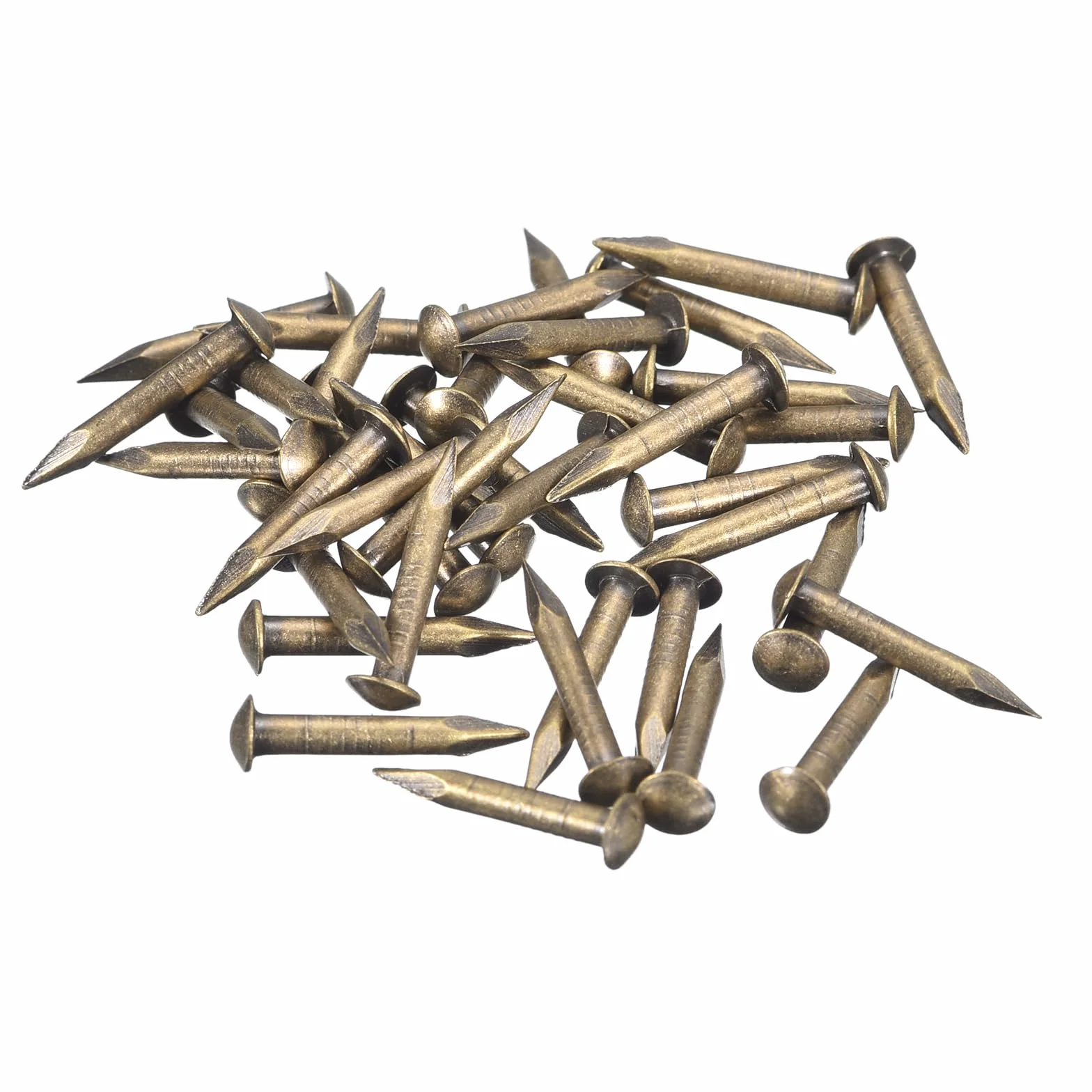 QUARKZMAN 35 sztuk małych gwoździ, 2 x 15 mm (DxL), małe mosiężne gwoździe, okrągła główka mosiężna, gwoździe do drewna, projektów DIY, dekoracyjnych pudełek, gospodarstwa domowego, odcień brązu