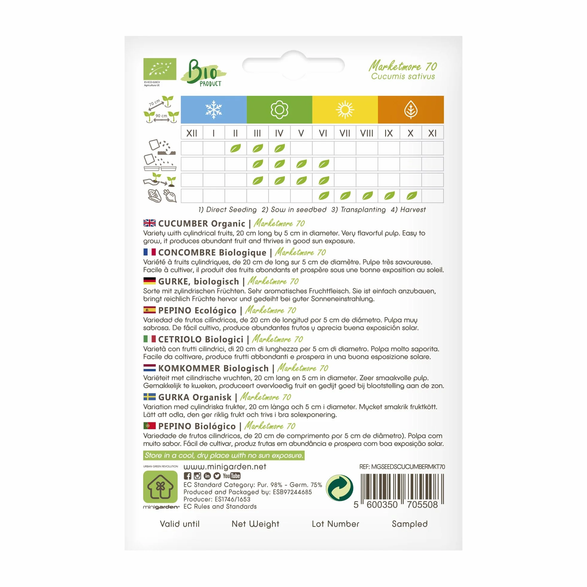 Nasiona ogórka Marketmore 70 organiczne certyfikowane 100% naturalne bez GMO