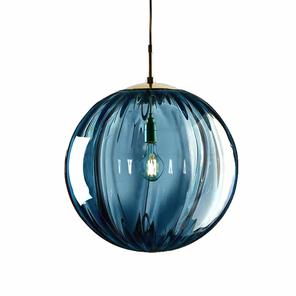 LANMOU Szklana lampa wisząca w stylu vintage, 1-punktowa lampa wisząca ze szklaną kulą, abażur z regulacją wysokości, kula, do salonu, żyrandol, Ø 20 cm, okrągła lampa wisząca, długość kabla 120 cm