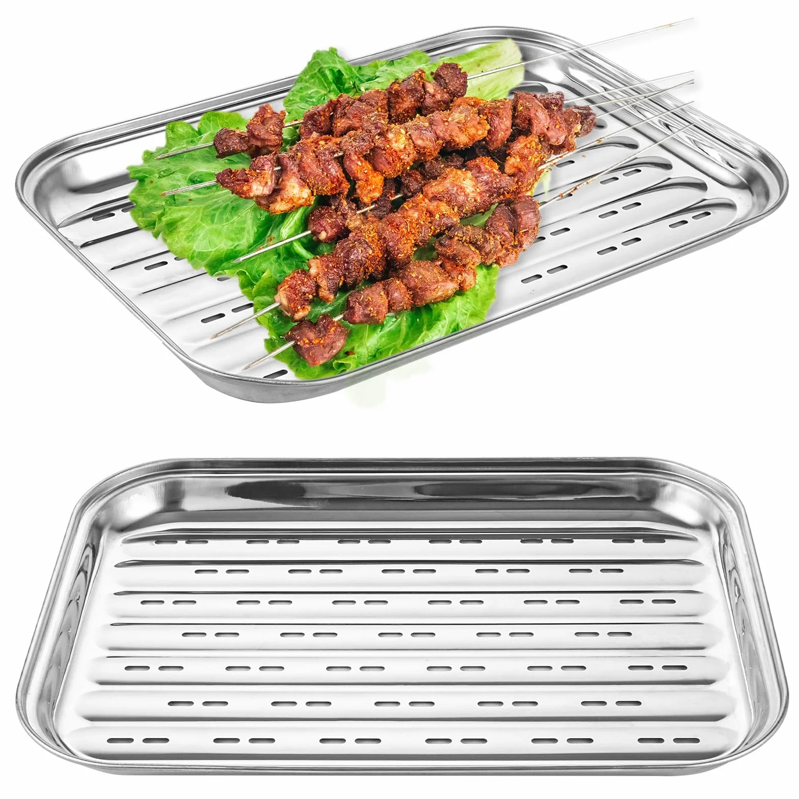 Tacki do grillowania ze stali nierdzewnej prostokątne 34,5x24,5 cm perforowane