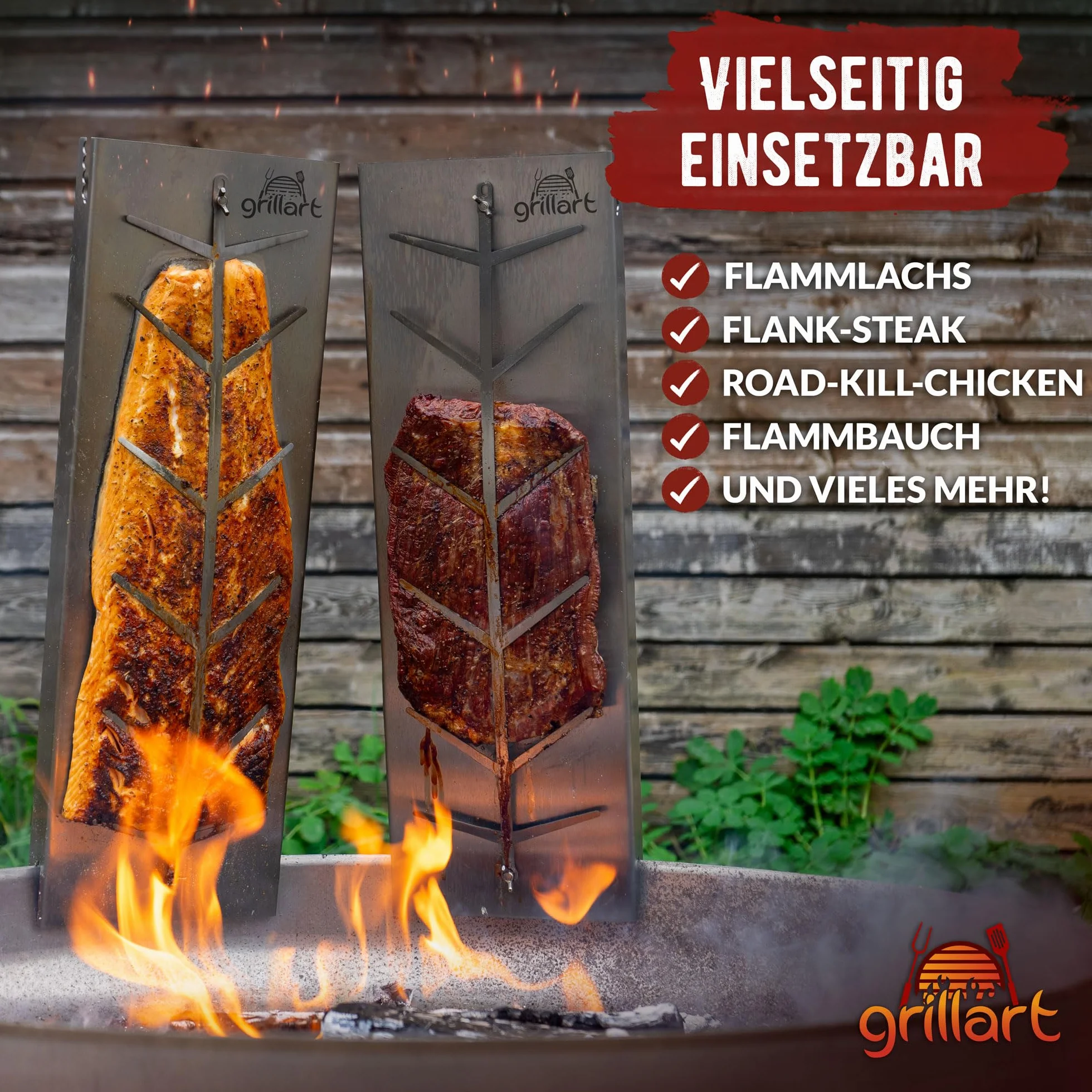 grillart® Deska do wędzenia łososia z uchwytem ze stali nierdzewnej
