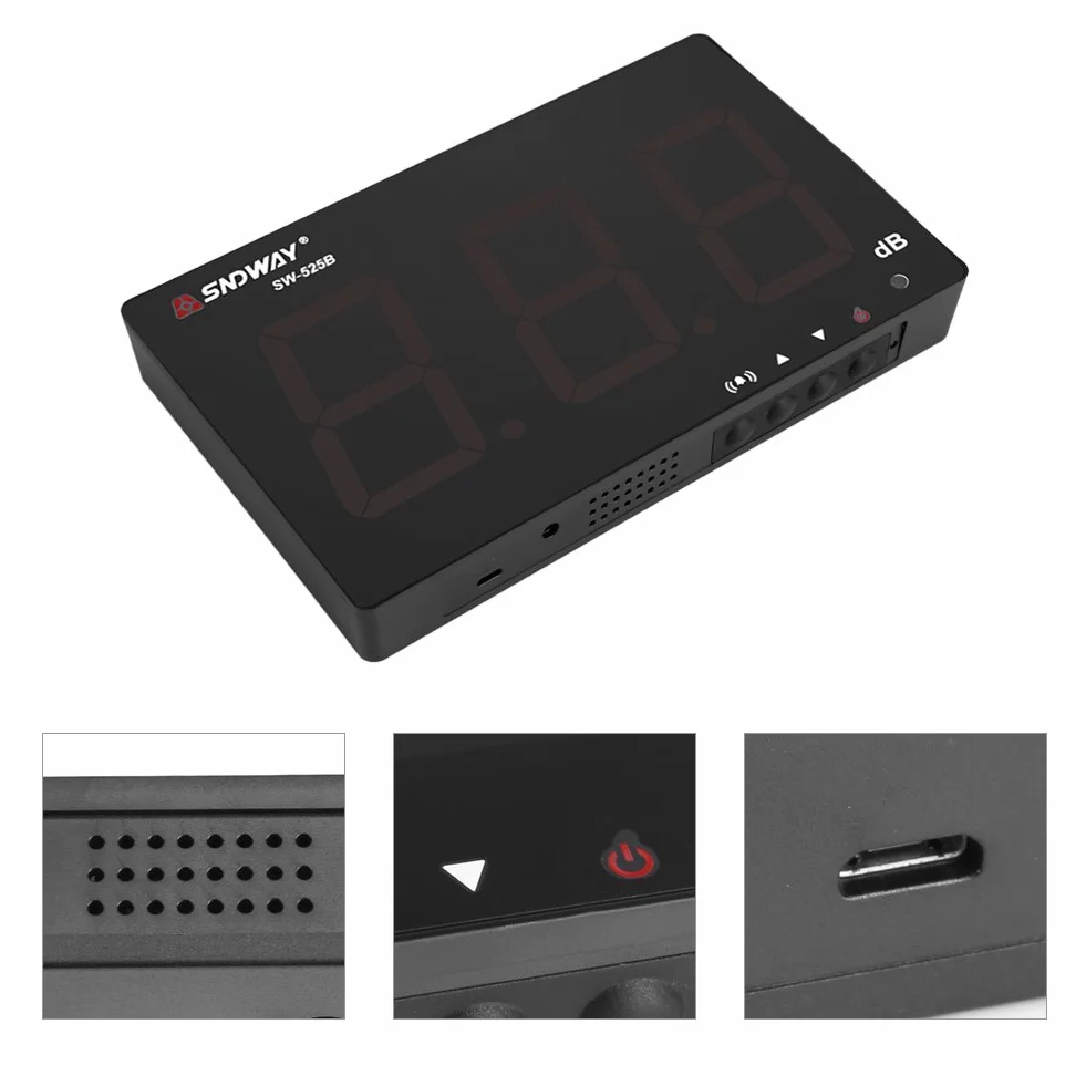Miernik Poziomu Dźwięku SW-525B, 30-130 dB, Wyświetlacz LCD 9.6 Cala, USB, Montaż Ścienny, Rejestrator Danych z Alarmem, Czarny, 210x130x28mm