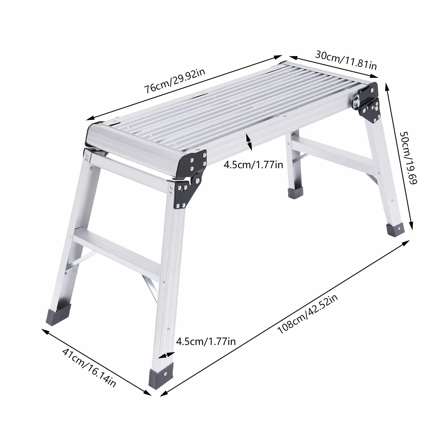 Składana drabina aluminiowa – obciążenie 150 kg, antypoślizgowa i składana, taboret roboczy do samochodu, mycia okien, gospodarstwa domowego, dekoracji i na kemping, 108 x 41 x 50 cm
