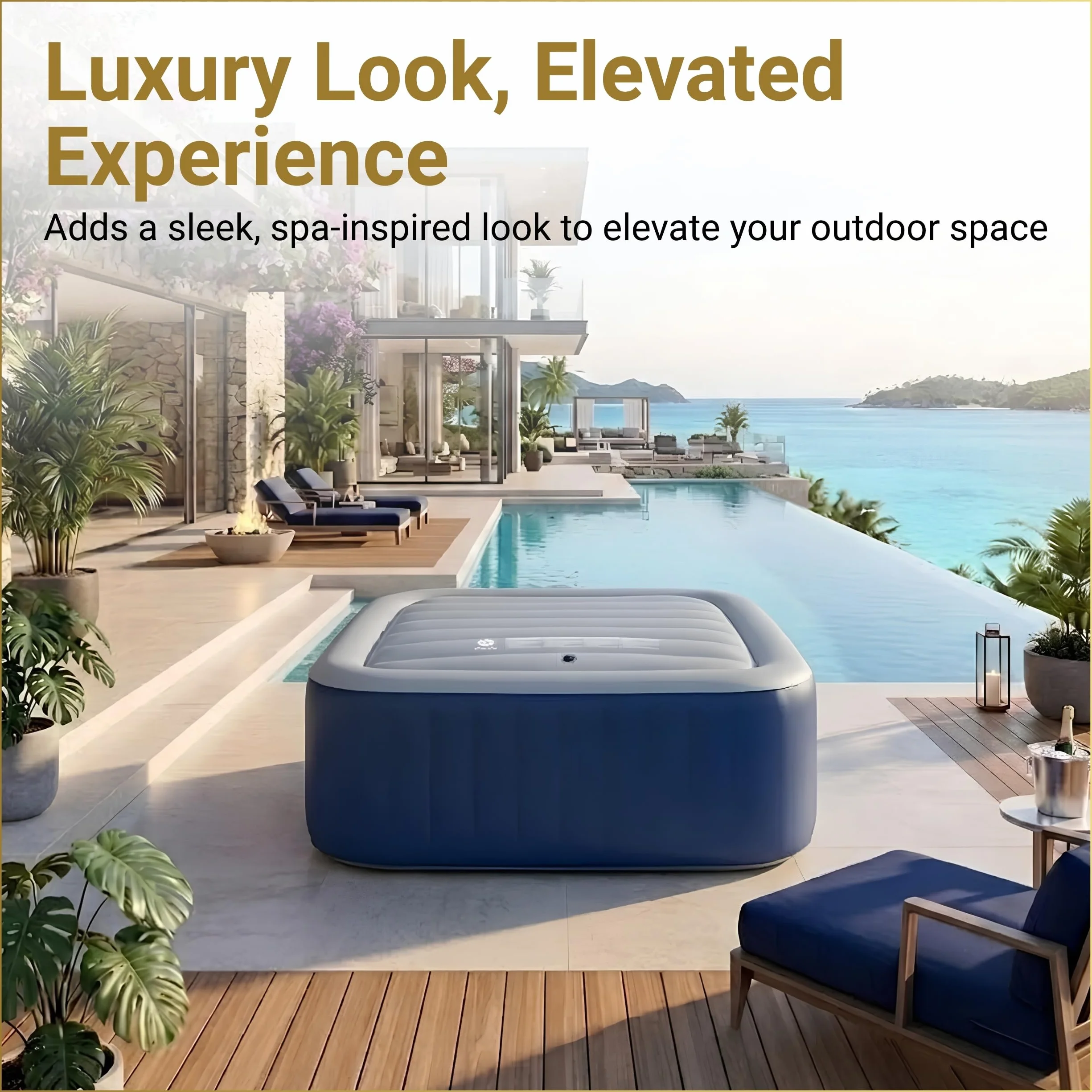 Nadmuchiwana pokrywa kwadratowa do jacuzzi 145 cm, szara, izolacja cieplna, przeciwdeszczowa