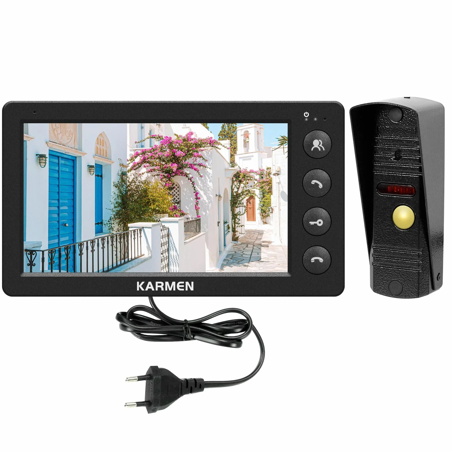 Karmen Przewodowy telefon drzwi wideo, domofon do drzwi, wodoodporny zewnętrzny, noktowizor na podczerwień, rozmowa z gościem, obsługuje AC 100 V-240 V