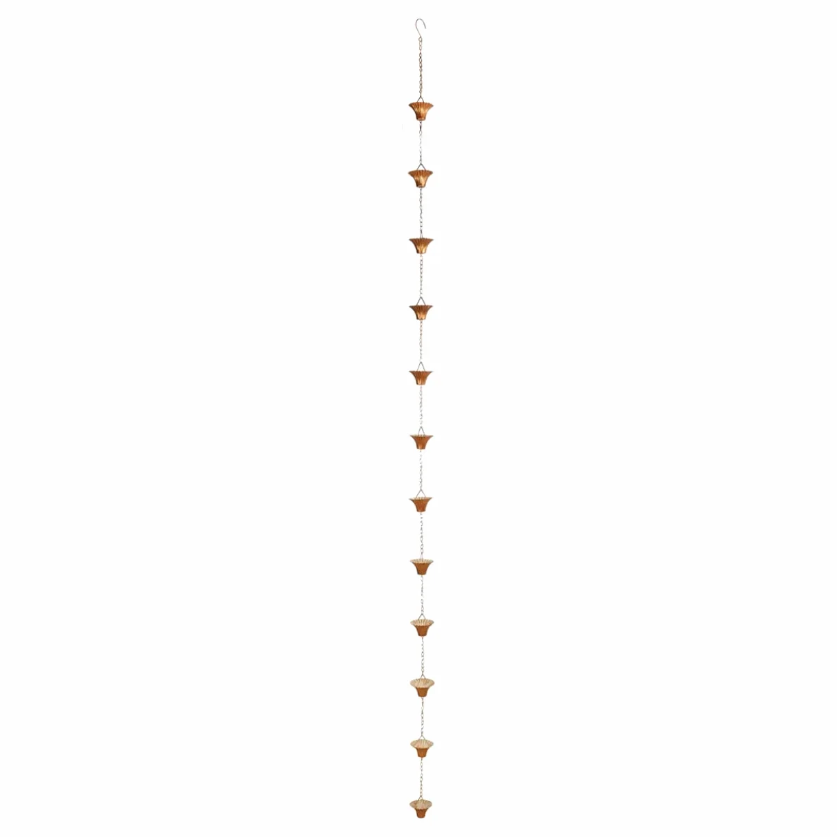 Esschert Design Łańcuch na wodę deszczową pokryty miedzią, wykonany z materiału żelaznego, 7,9 x 8 x 254 cm