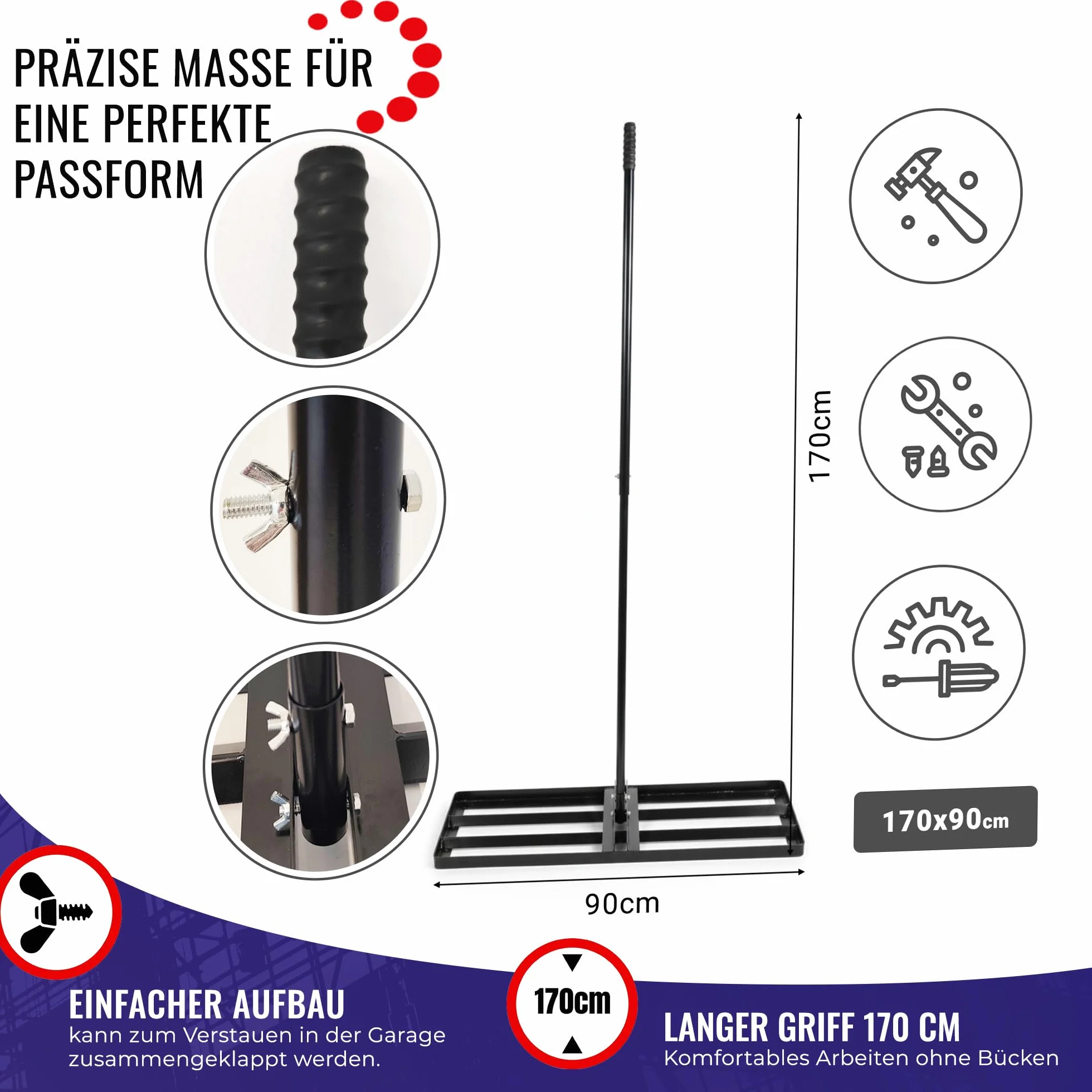 Niwelator do trawnika ze stali 90×30 cm trzonek 170 cm Chle-Mar