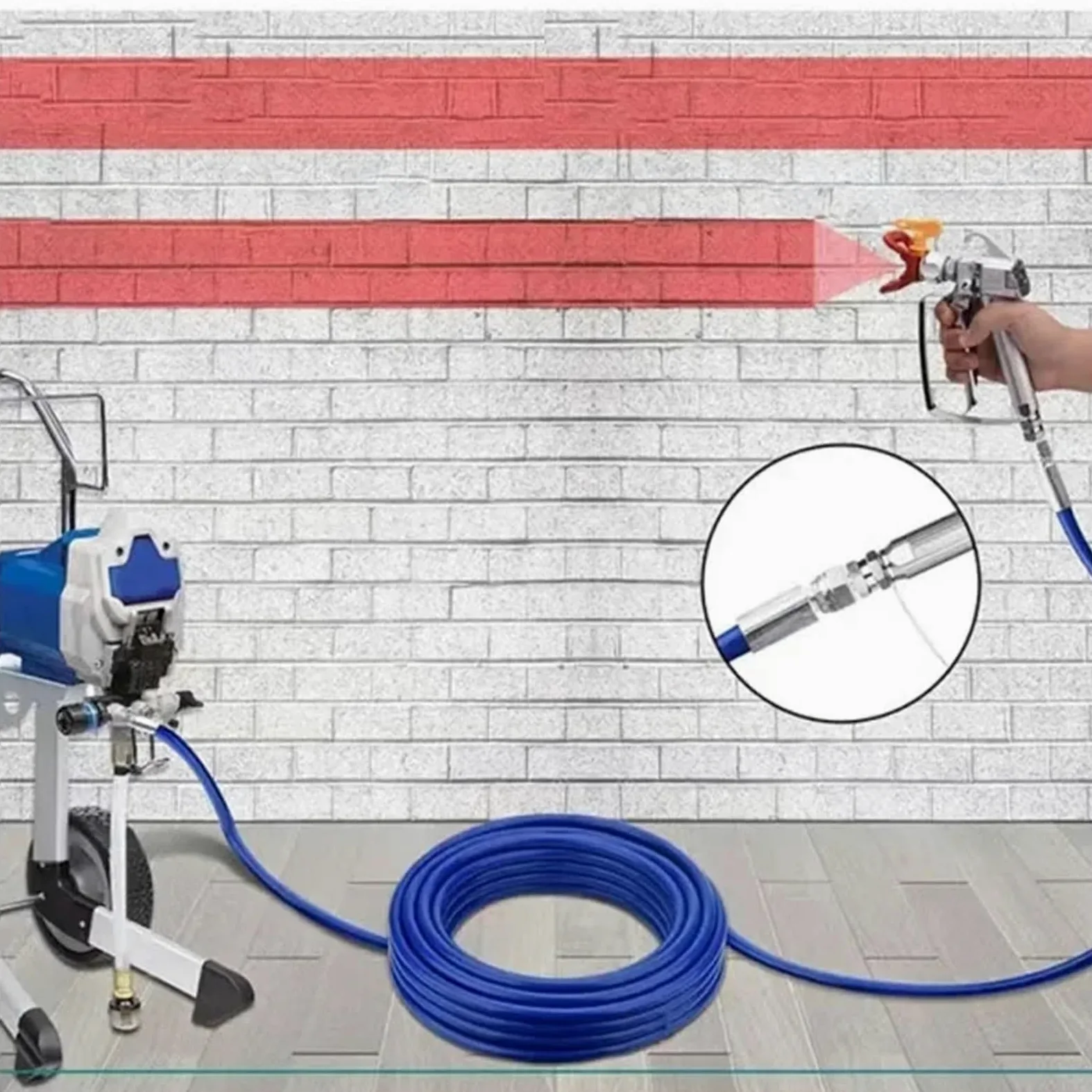 Wąż do bezpowietrznego rozpylacza farby, Wąż do natryskiwania farby bezpowietrznej wysokociśnieniowy 1/4 '' BSP 3500Psi 8-30 m Część zamienna bezpowietrznego urządzenia natryskowego(15M)
