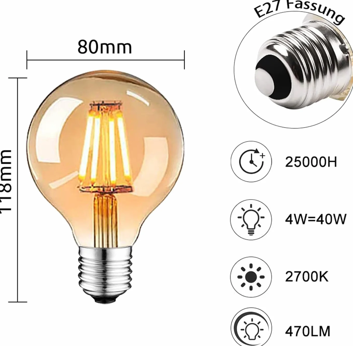 E27 Vintage LED 4 W Edison żarówka dekoracyjna 470 lm 2700 K, lampa retro idealna do domu, kawiarni, baru, 6 sztuk