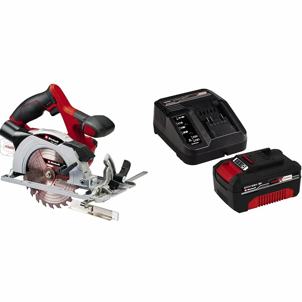 Einhell TE-CS 18/150 Li - Solo Pilarka Tarczowa, Czarny/Czerwony, Ø150 mm & Einhell Power X-Change Akumulator z Ładowarką, Czarny/Czerwony, ‎12,8 x 10,5 x 5,7 cm; 1,13 kg