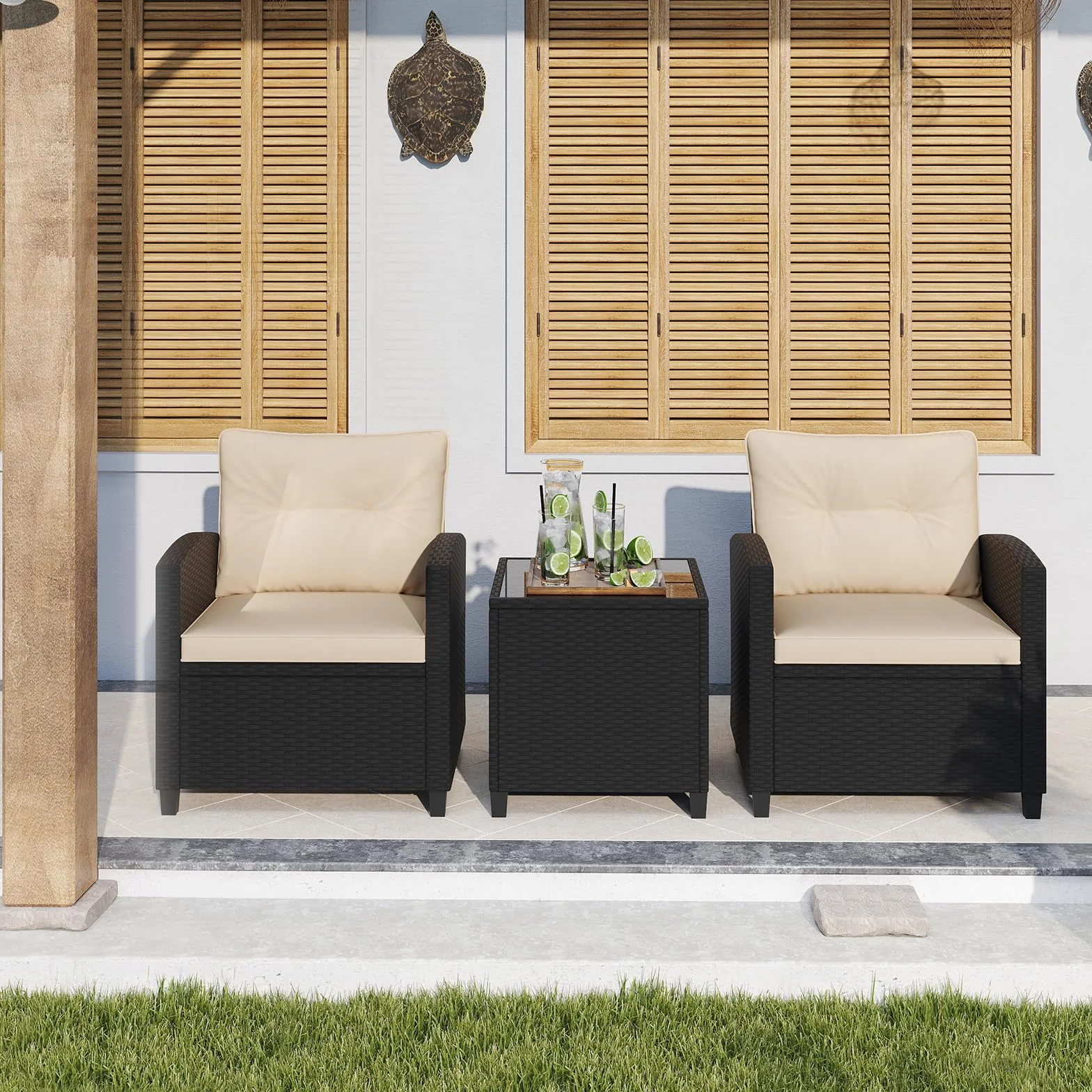 GIANTEX Zestaw mebli ogrodowych z rattanu 3-częściowy dla 2 osób