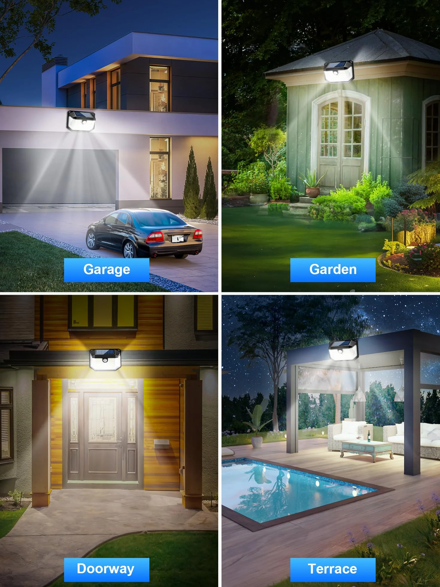 Lampa solarna zewnętrzna [2 sztuki], [230 diod LED + 3 tryby + 300° superjasna] Lampa solarna ogrodowa, 2200 mAh IP65