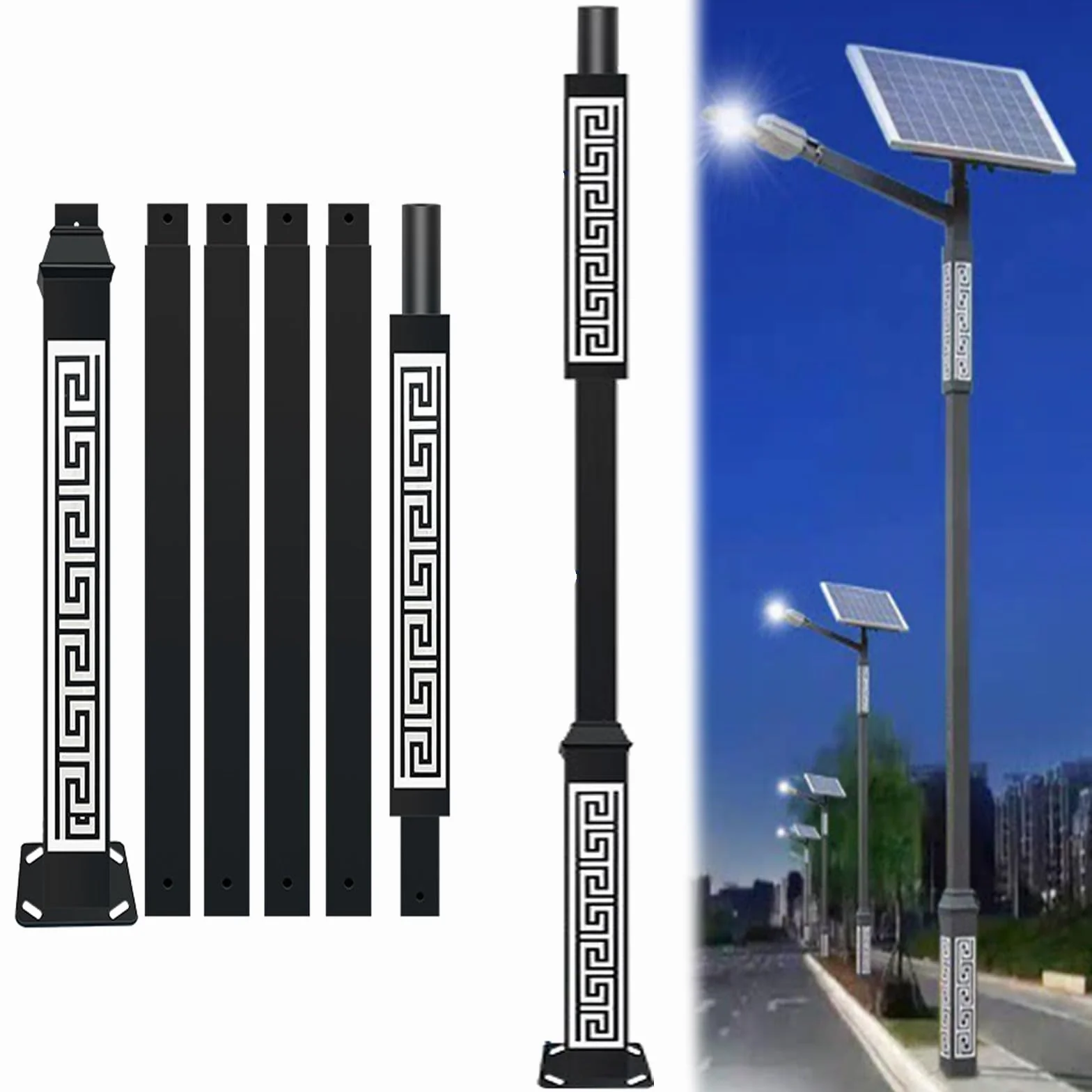 Générique Zewnętrzny słupek solarny ze stali ocynkowanej ogniowo, wytrzymała konstrukcja, odporna na wiatr, odpowiednia do oświetlenia drogowego słonecznego, ogrodu, podjazdu, parkingu i wioski (6