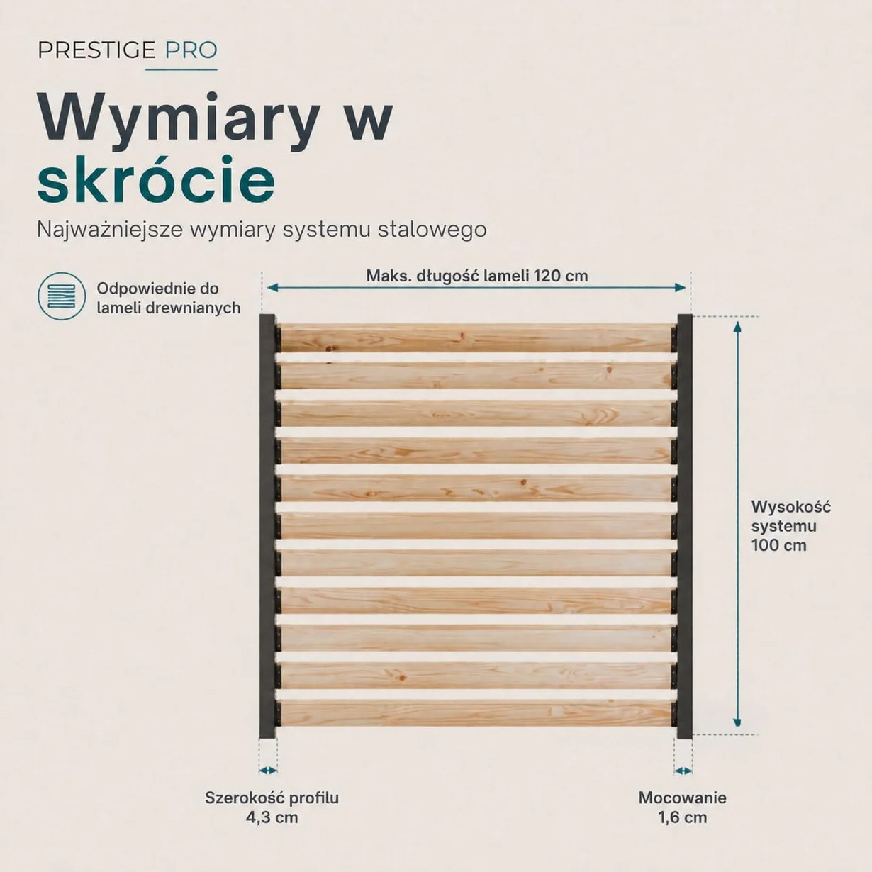 Prestige Ostaszewska system ruchomych deseczek do ogrodu na 11 lameli | 100 cm | Brązowy | Zestaw do żaluzji i rolet | System rolet tarasowych, ruchome panele, stal ocynkowana