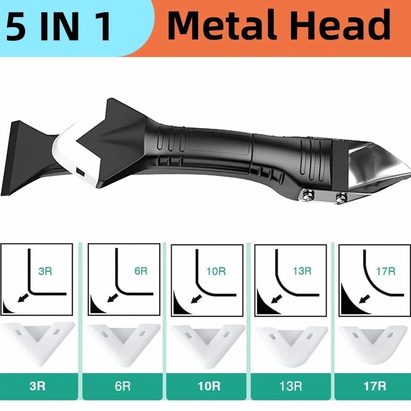 1Pcs 5 In 1 Silicone Scraper Glue Caulk Remover Caulking Finisher Smooth Grout Beauty Sewing Kit Floor Mould Removal Hand Tools Set(5IN1 Metal Head)