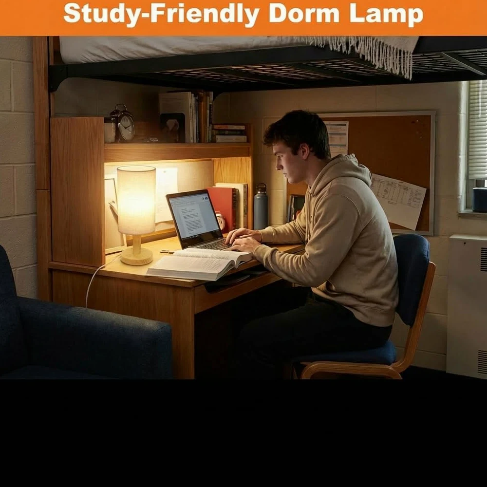Dotykowa lampa na stolik nocny z zasilaniem USB, bezstopniowe ściemnianie, 2700 K, ciepła lampka nocna, minimalistyczna drewniana podstawa, lniany klosz, boho lampka nocna do sypialni, przedszkola