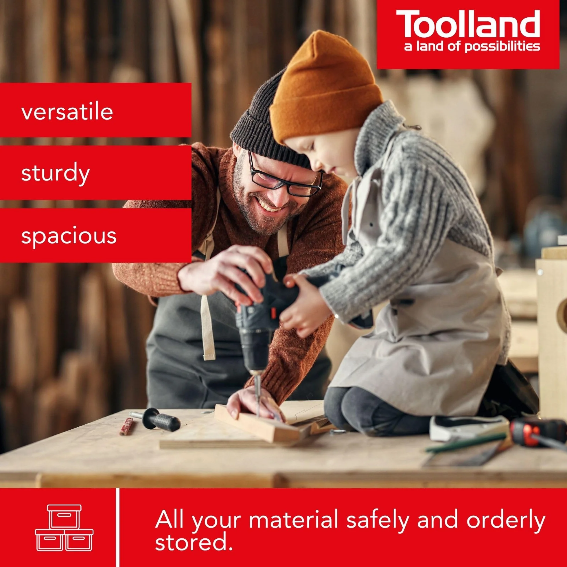 Toolland Metalowa skrzynka narzędziowa 530 x 200 x 200 mm, 5 przegródek system cantilever, czerwona walizka na narzędzia z rozkładanymi półkami, duża skrzynia z uchwytem