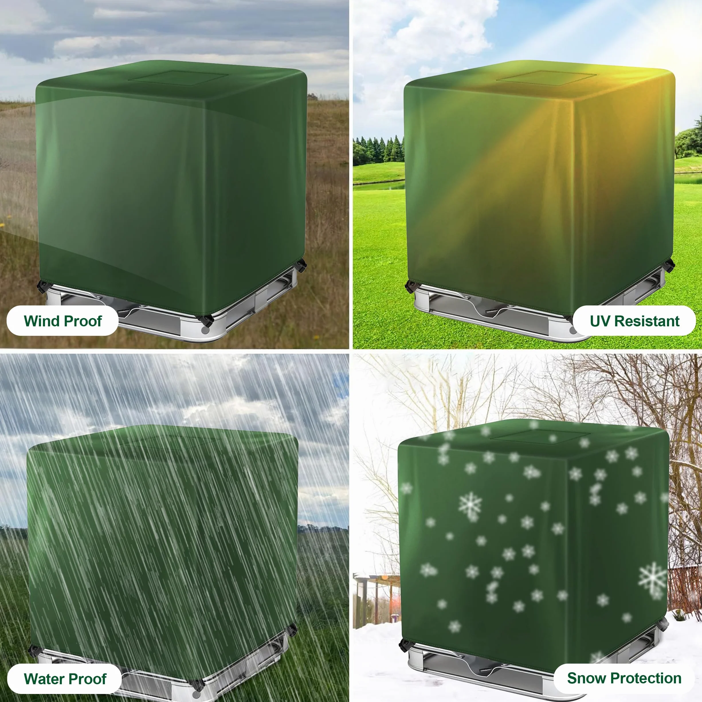 PUWOWYE Pokrywa zbiornika IBC, 1000 l, osłona na wodę, pokrowiec ochronny na deszczówkę, 120 x 100 x 116 cm
