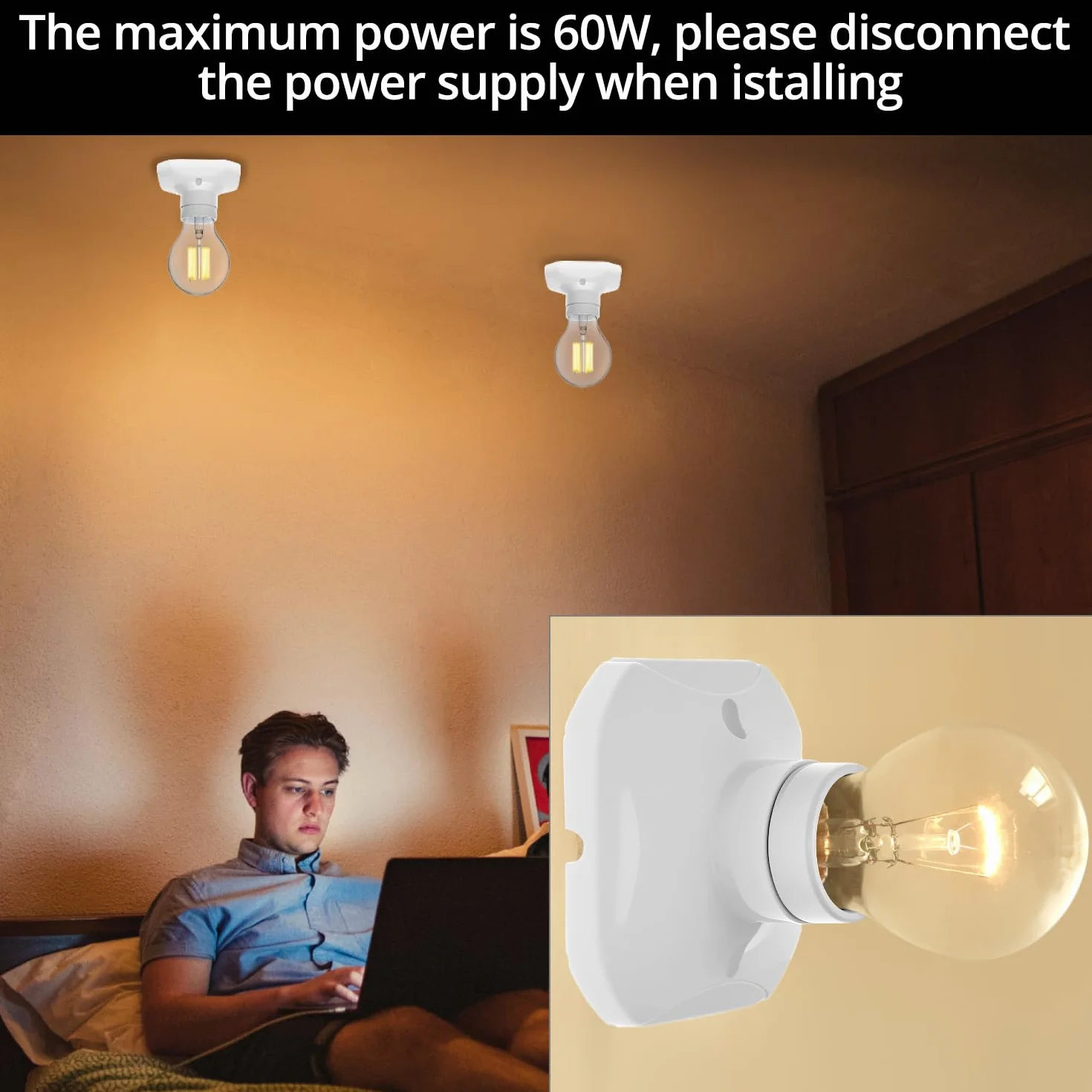 QWORK 4 gniazda żarówki E27, gniazdo śrubowe E27 z ceramiczną podstawą, gniazdo AC 220 V, do żarówek LED