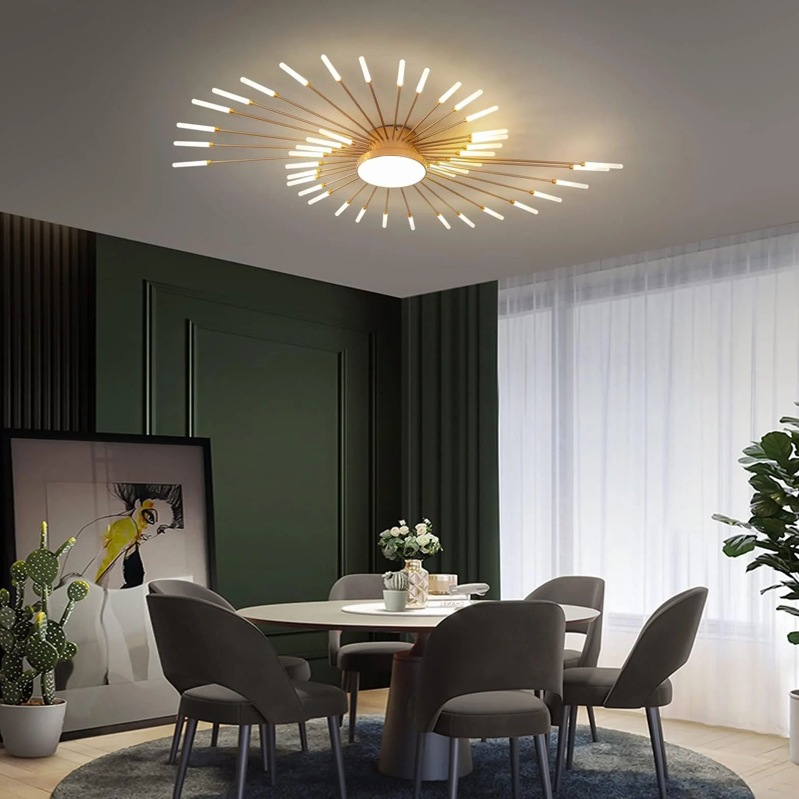 Nowoczesna lampa sufitowa LED, 42+1 głowice Półwpuszczana lampa sufitowa, złote żyrandole, oświetlenie sufitowe do sypialni, salonu, kuchni, jadalni, restauracji