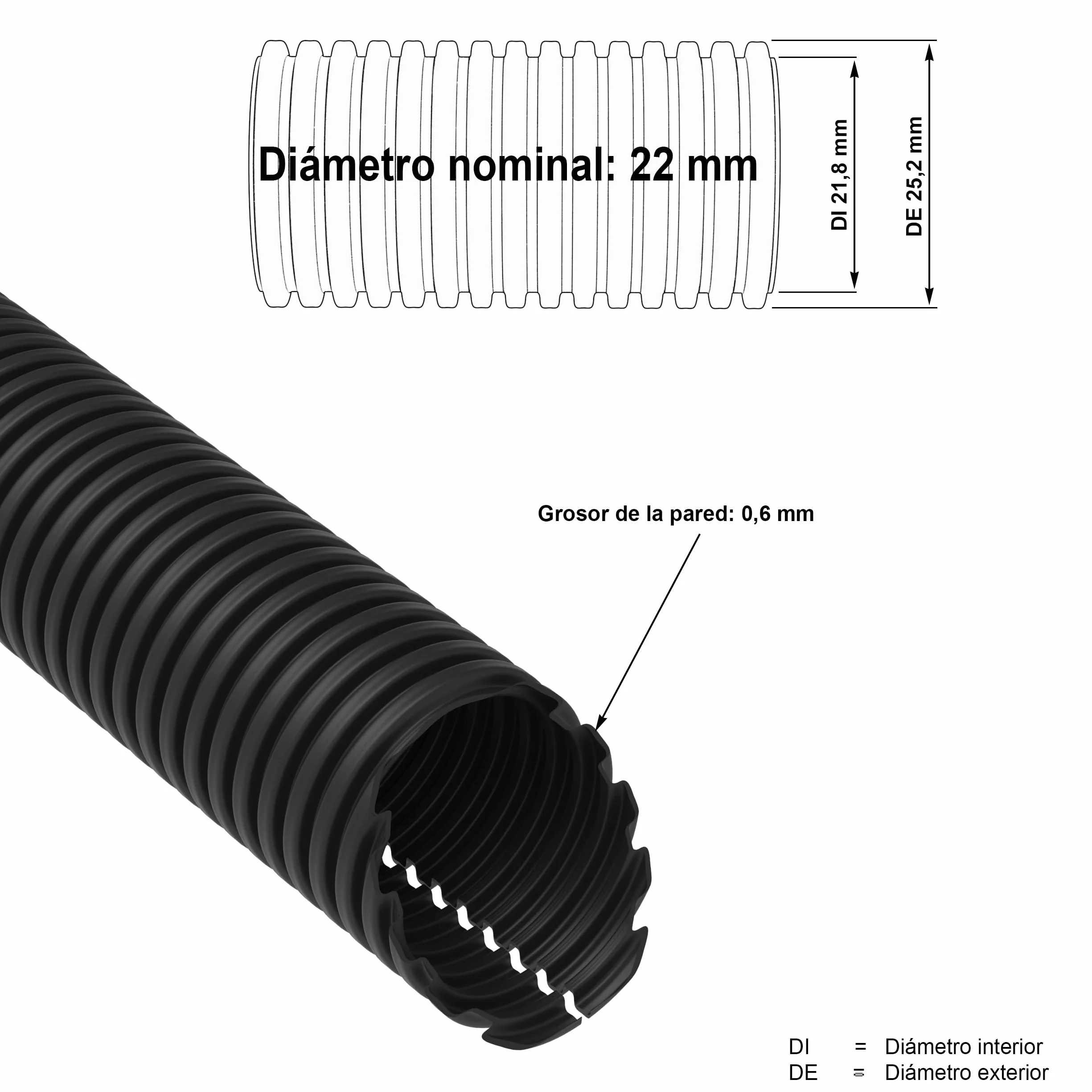 AUPROTEC peszel 2, 5, 10, 25 lub 50 m, z ochroną kabla przed kunami, rura karbowana, Ø 22 mm innen, 2m Meter