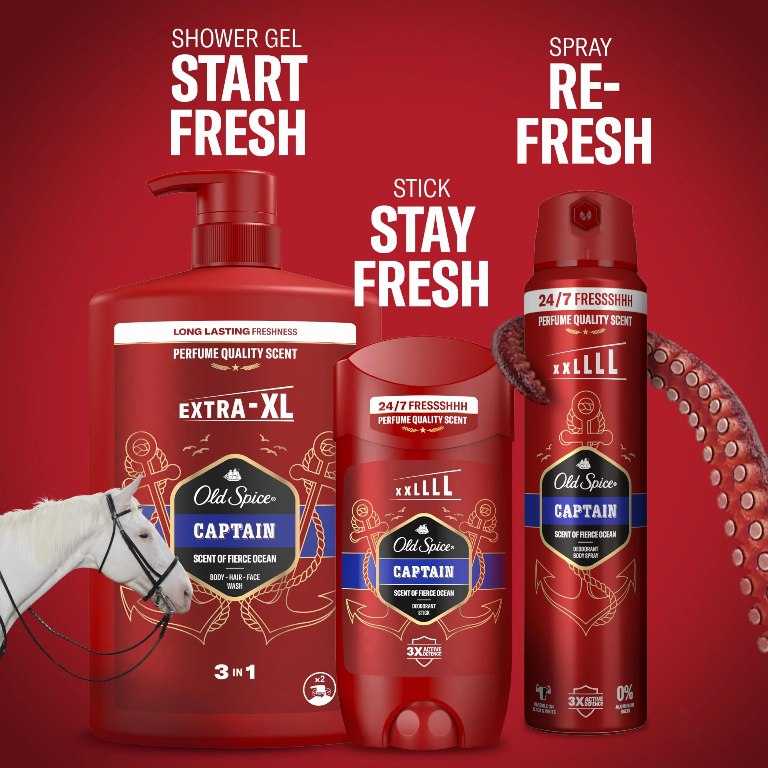 Old Spice Captain Żel pod prysznic i szampon dla mężczyzn 1000ml, uniwersalna formuła 3 w 1 do mycia ciała, włosów i twarzy, długotrwała świeżość, zapach o jakości perfum, głębokie oczyszczanie
