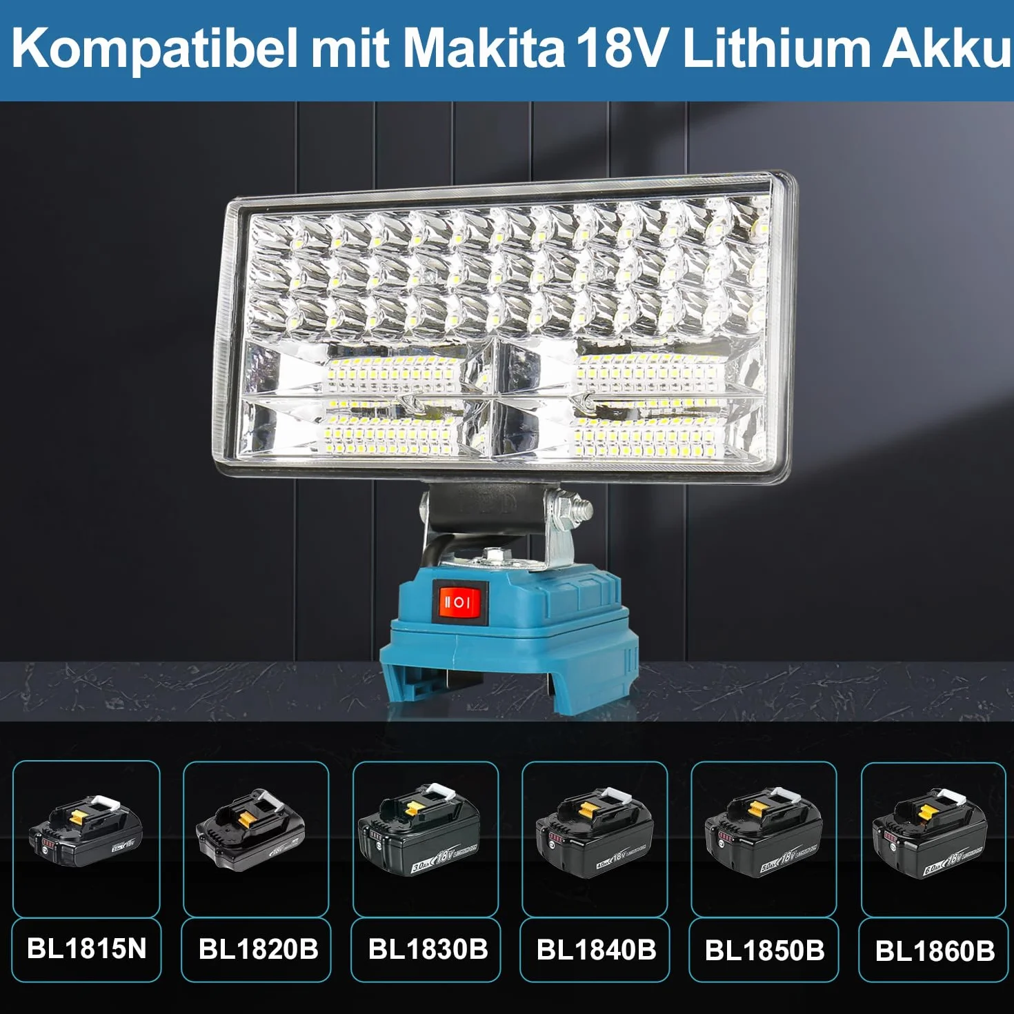 Akumulatorowa lampa do Makita 18 V, 100 W, 8000 lm, bezprzewodowa, 8 cali, akumulatorowy reflektor budowlany z 2 ładowaniem USB, 2 ustawieniami jasności, przenośny reflektor LED (bez baterii)