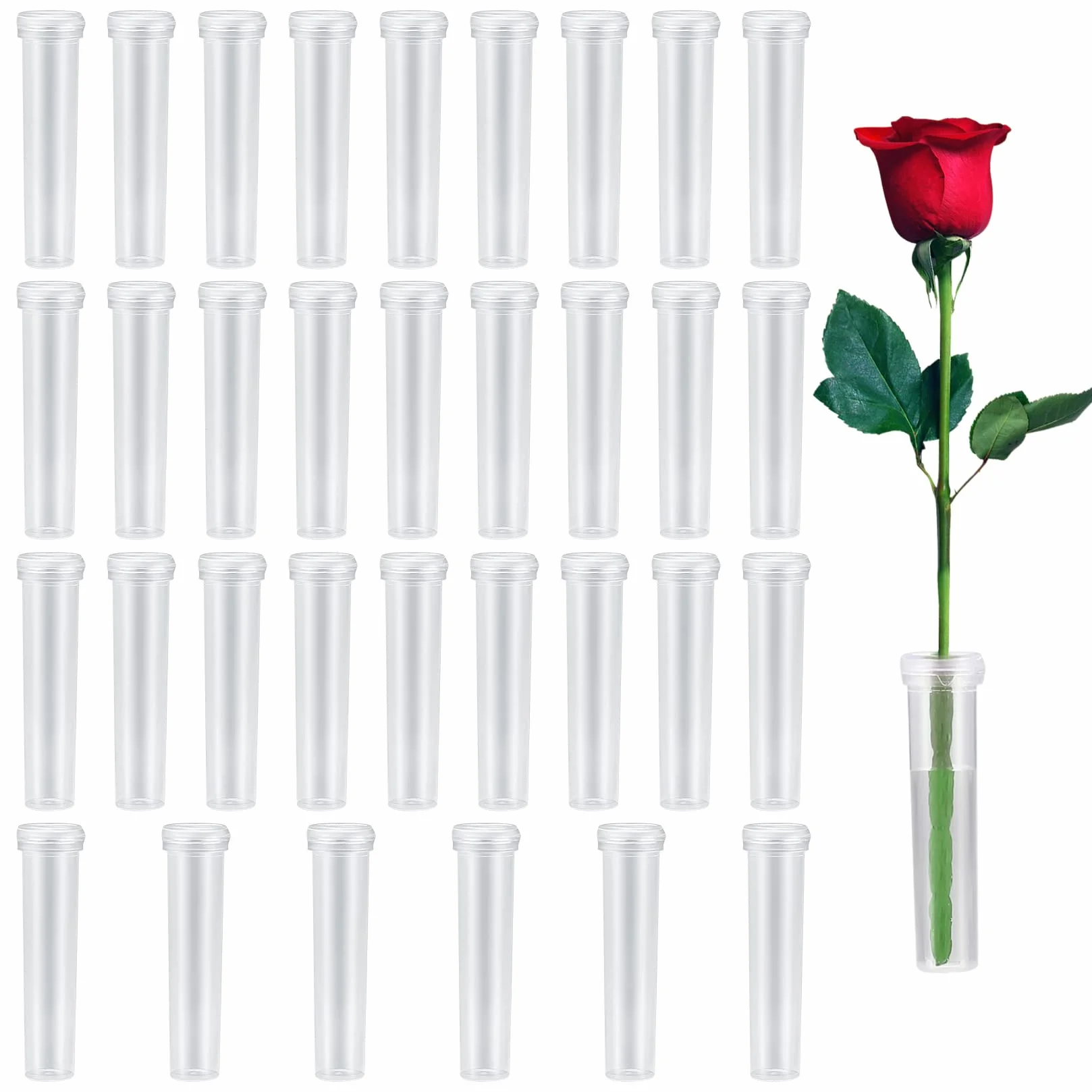 33 Sztuki Kwiatowe Rurki, Wodne Rurki do Kwiatów, Rurki do Orchidei z Nakrętkami, Reużywalne Plastikowe, Wazoniki na Wodę do Kwiatów Florysta