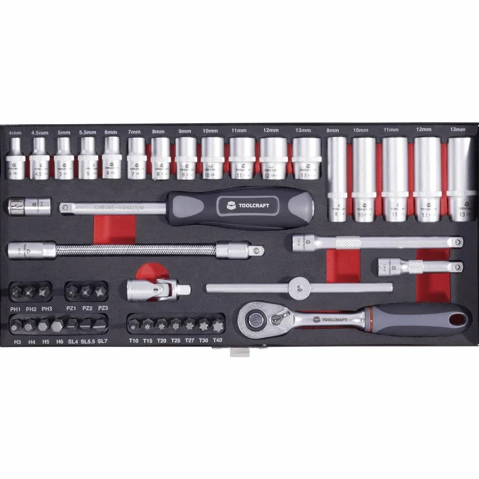 TOOLCRAFT Zestaw kluczy nasadowych metrycznych 1/4 (6,3 mm) 45-częściowy 826386