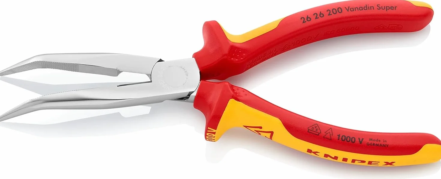 KNIPEX Szczypce tnące półokrągłe (wydłużone typu bociani dziób”) chromowany z wielokomponentowymi osłonkami, izolowane wg VDE 200 mm, 26 26 200