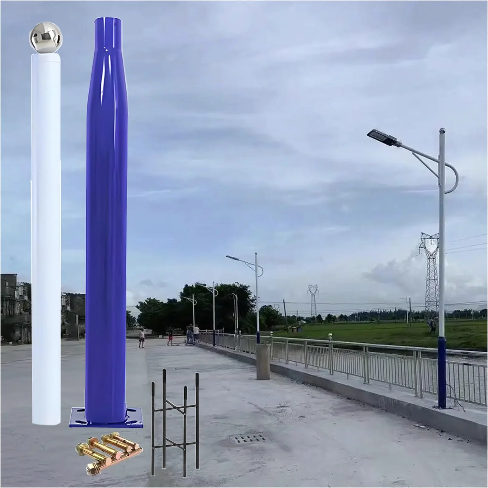 Słup oświetlenia ulicznego 2-6 m, słupek lampy solarnej do oświetlenia zewnętrznego, kolumna wspornika kamery monitorującej z klatką na pręty zbrojeniowe