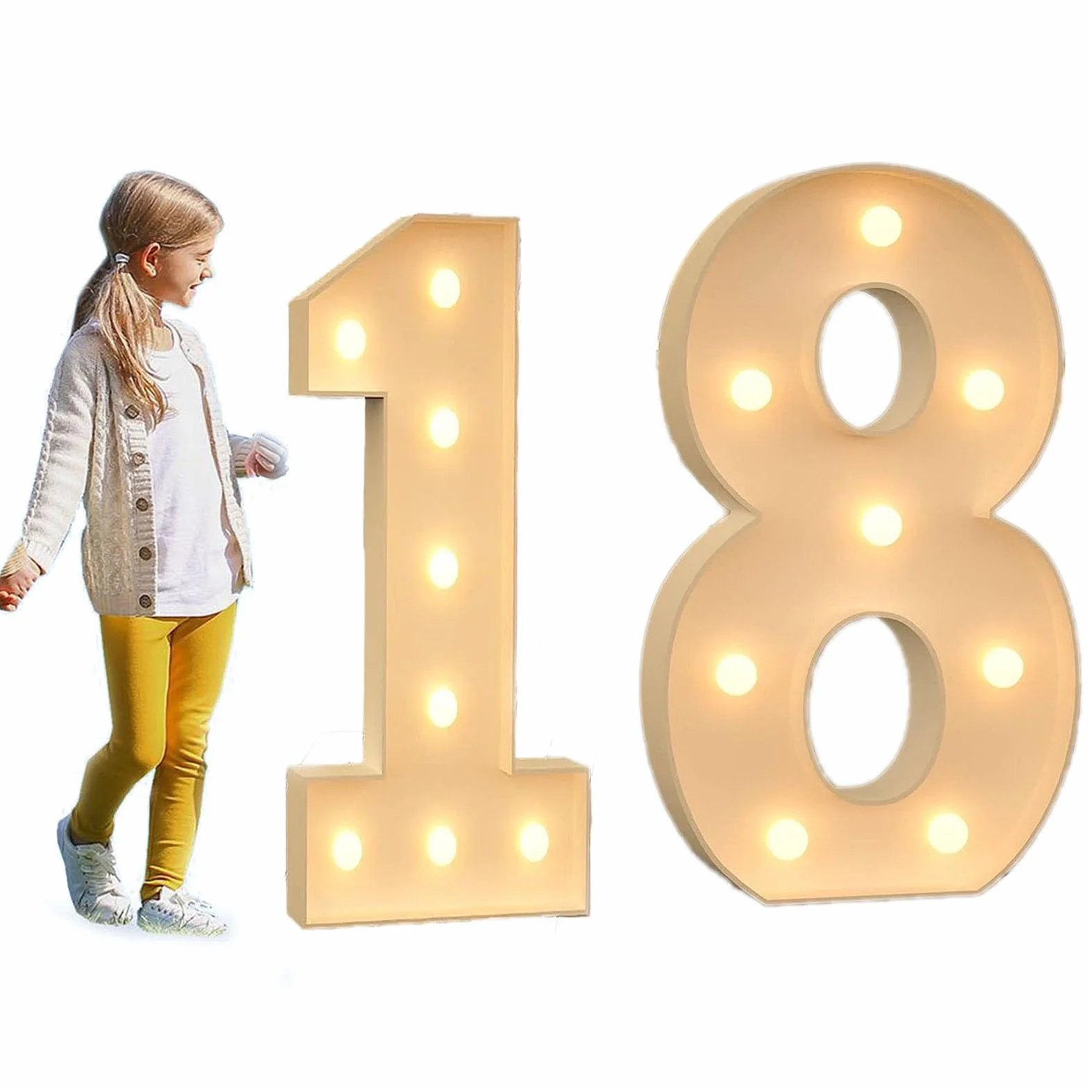 Podświetlane cyfry LED 18,70 cm / 100 cm / 120 cm Numer Znak świetlny Namiot Impreza urodzinowa w domu, Litery i cyfry na baterie, Lampki nocne na przyjęcie domowe Ślub, Urodziny, rocznica (Material